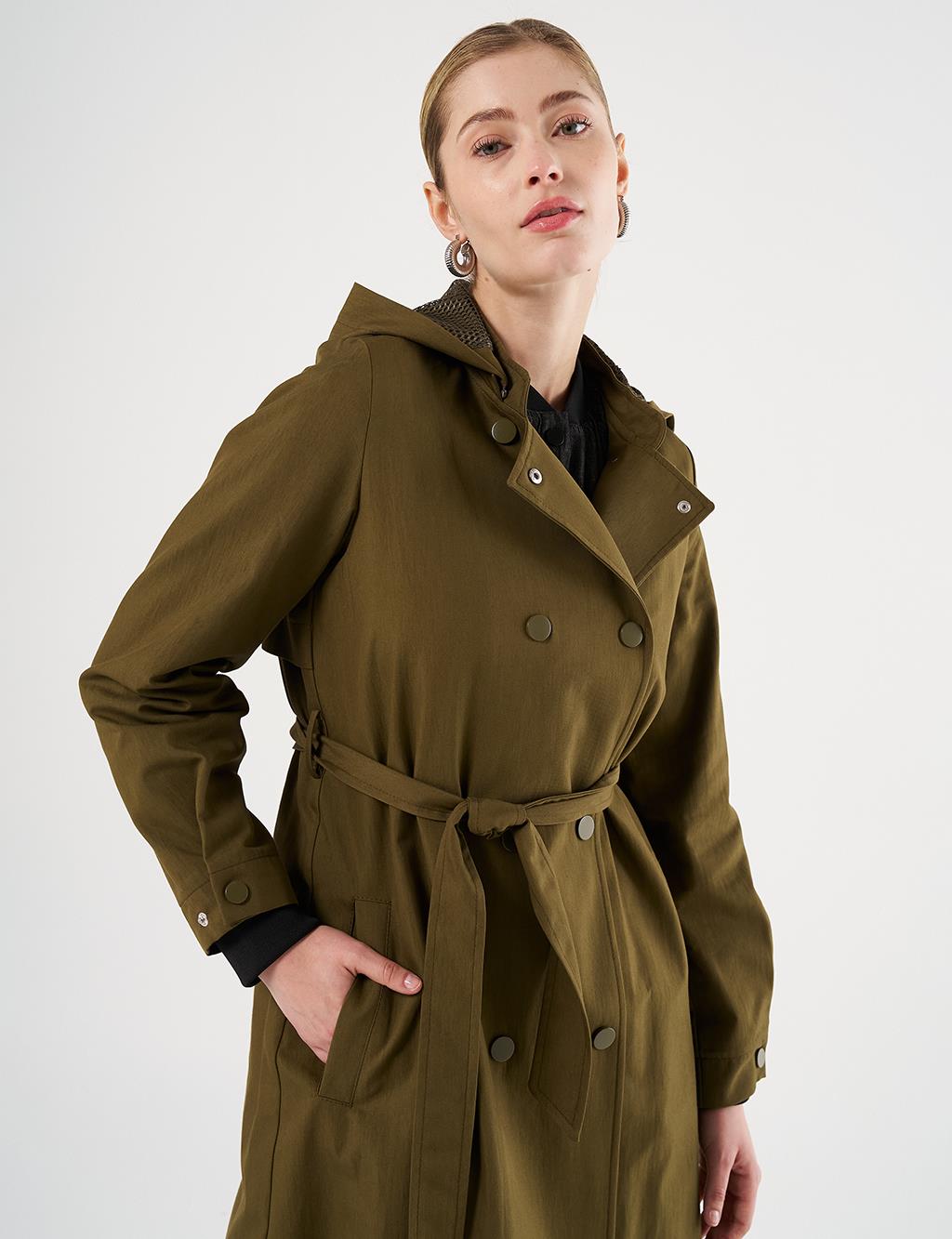 Belted Long Trench Coat Khaki