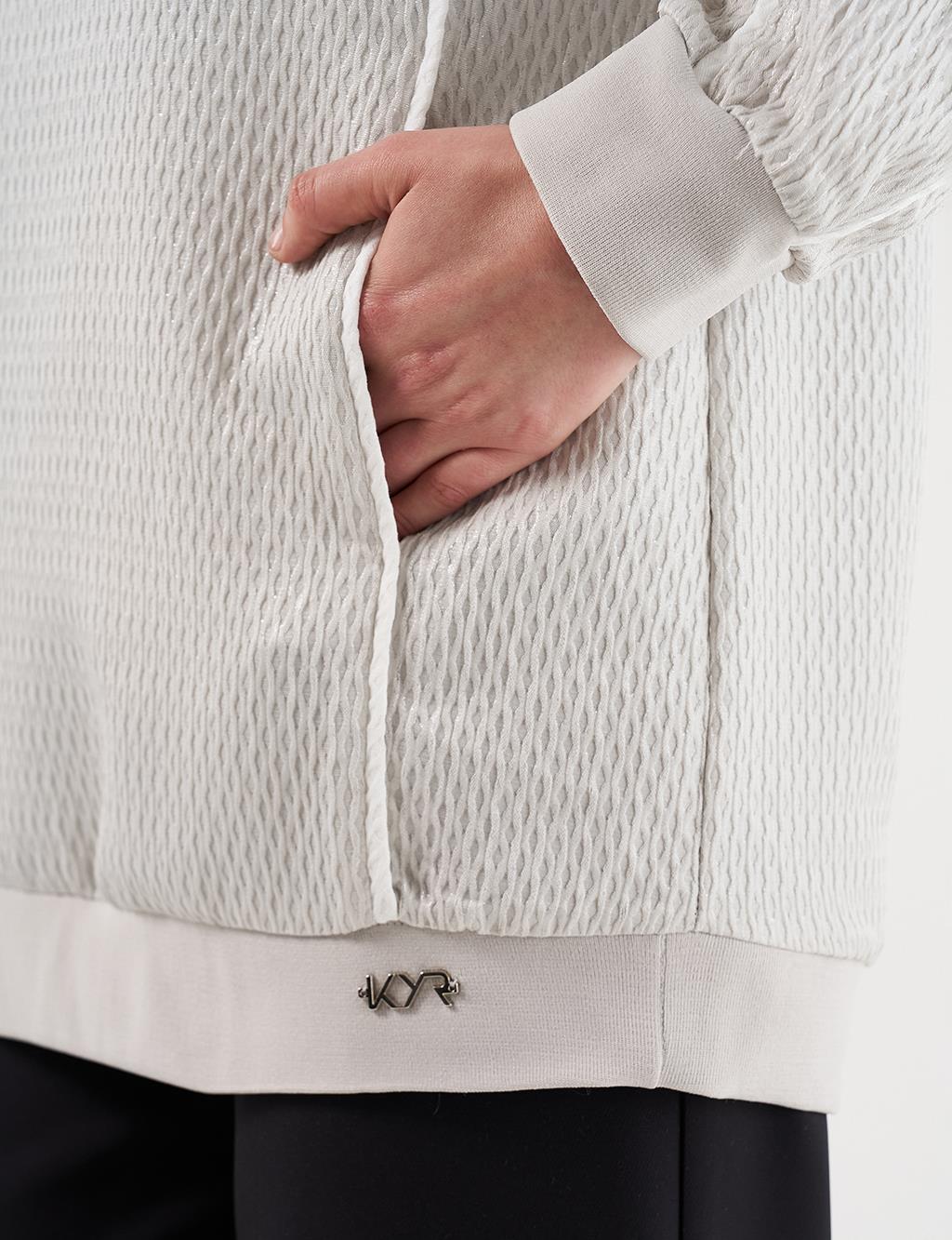 Düşük Omuz Gofreli Sweatshirt Gri 
