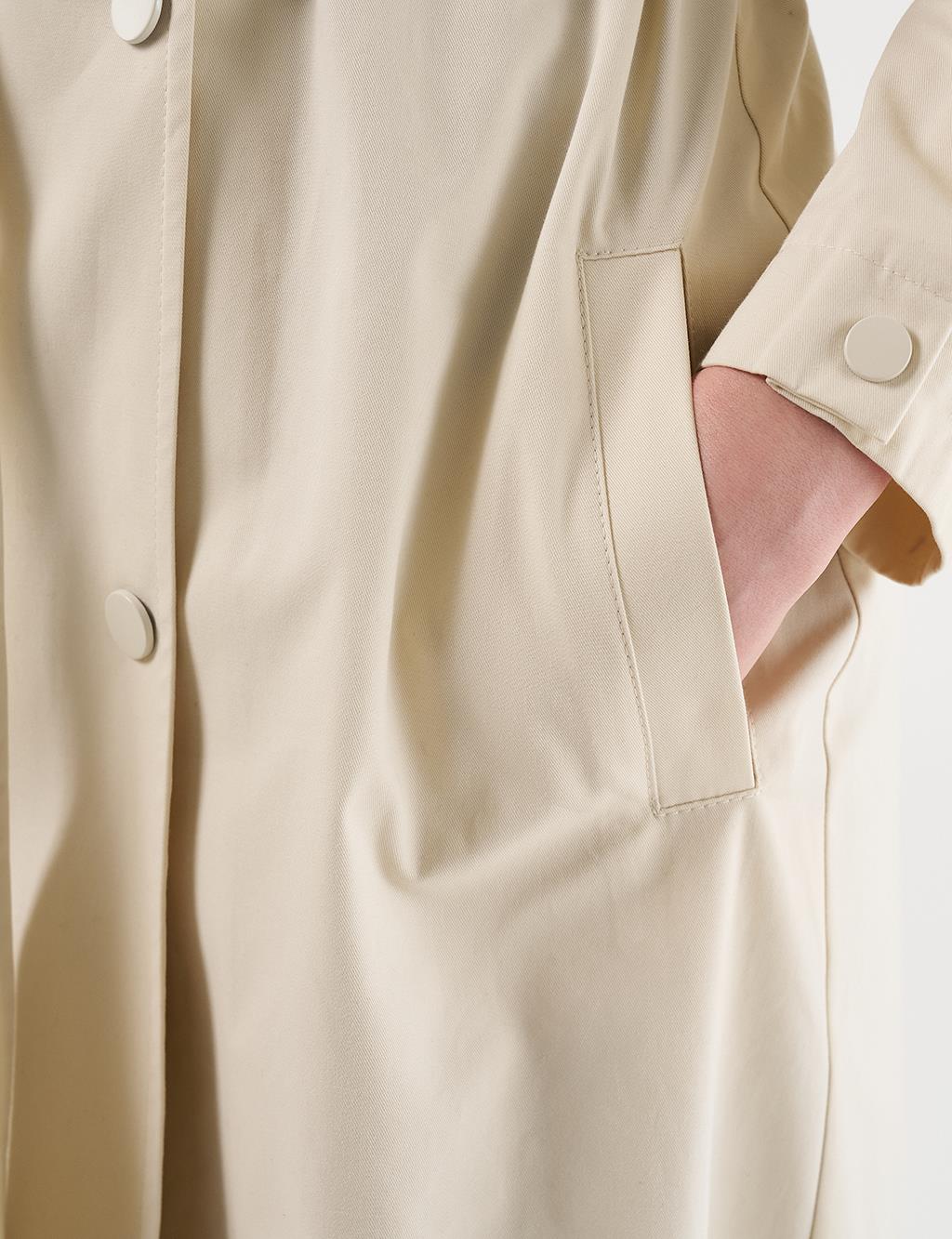 Belted Long Trench Coat Cream
