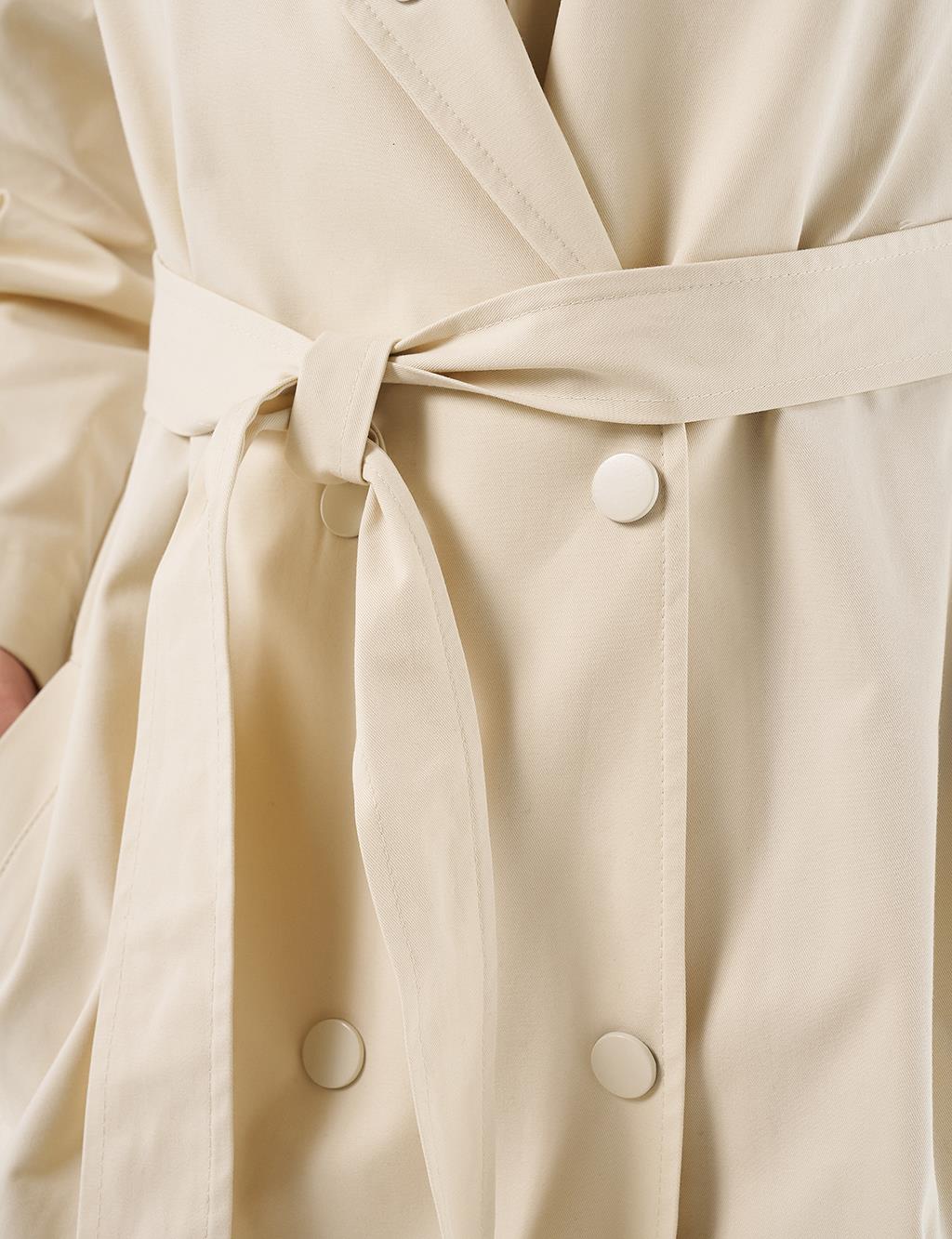 Belted Long Trench Coat Cream