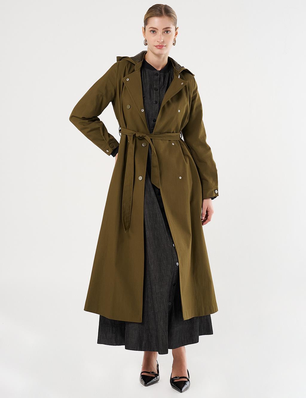 Belted Long Trench Coat Khaki