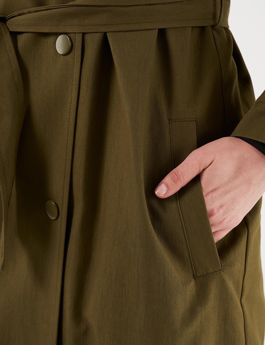 Belted Long Trench Coat Khaki