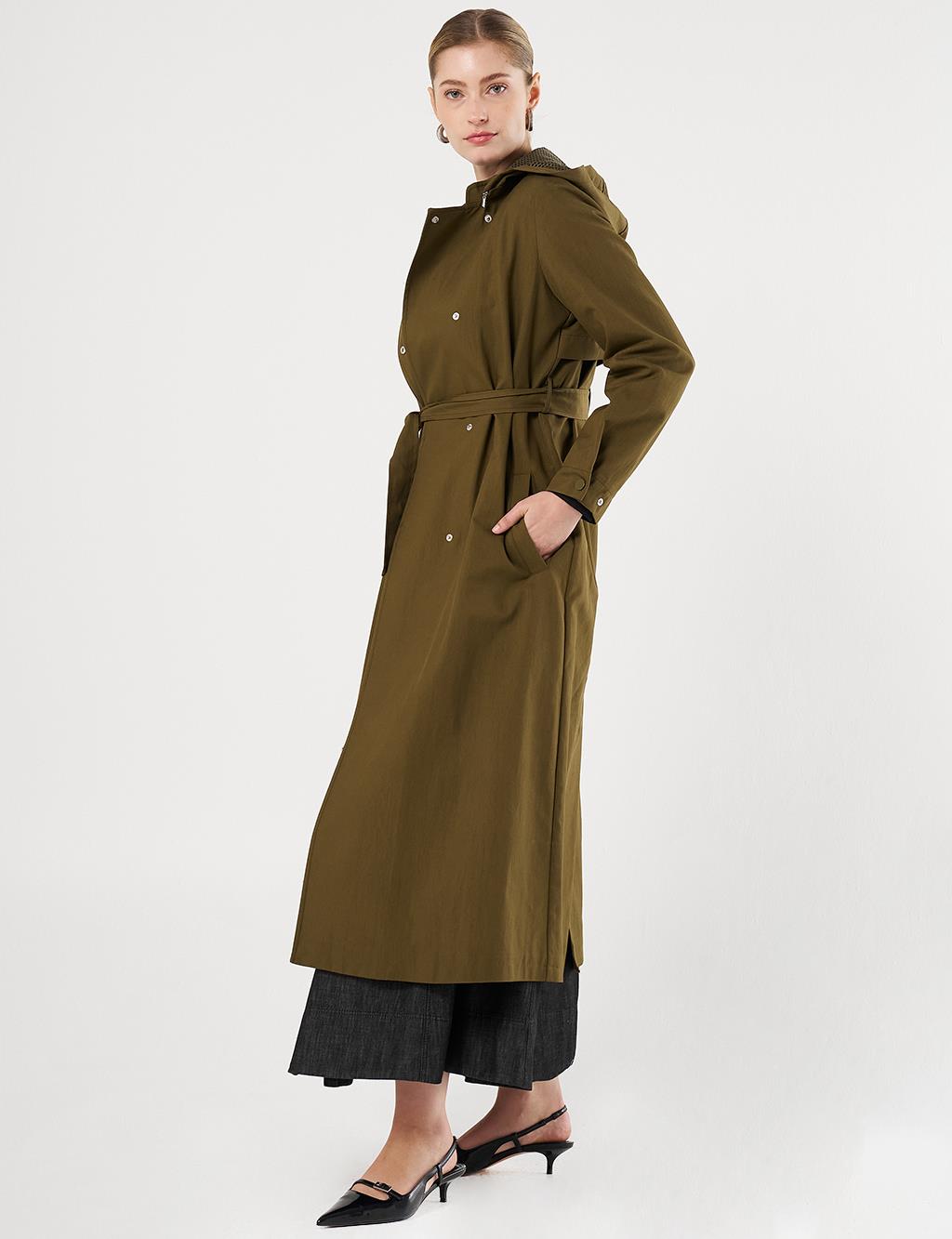 Belted Long Trench Coat Khaki
