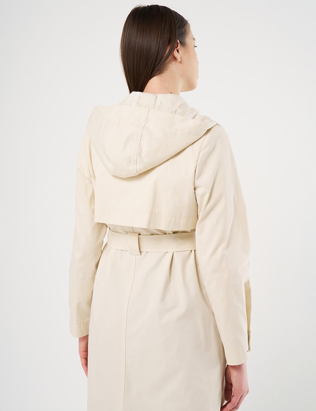 Belted Long Trench Coat Cream