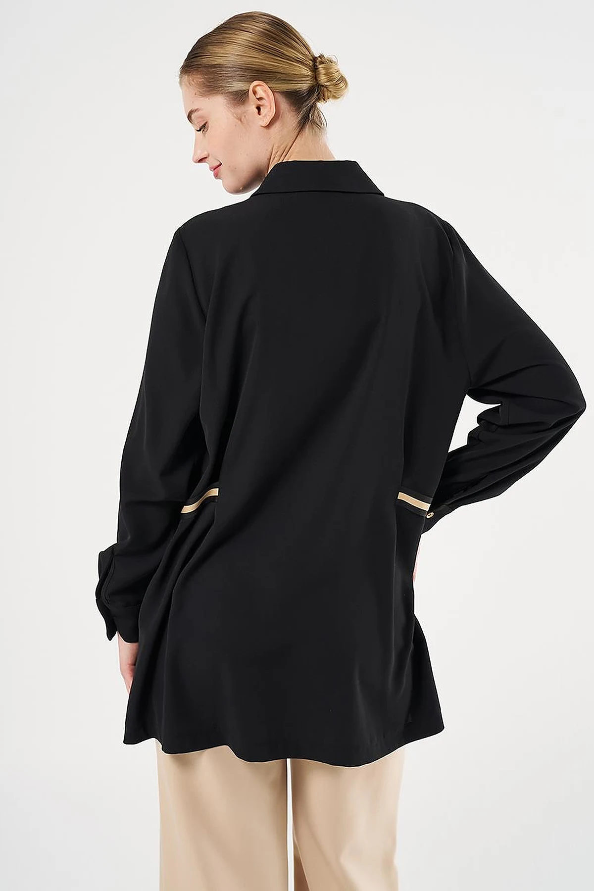 Grosgrain Tie Shirt Collar Tunic Black