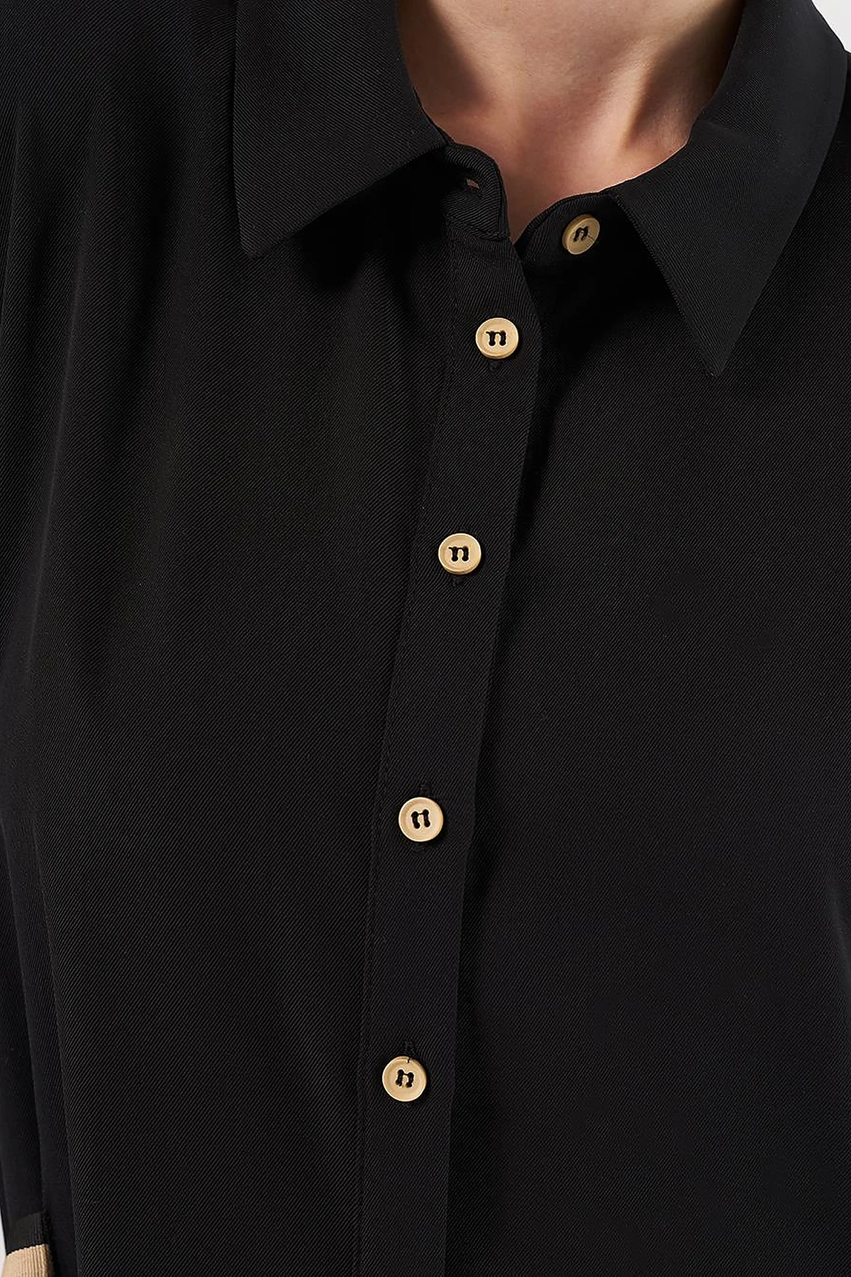 Grosgrain Tie Shirt Collar Tunic Black