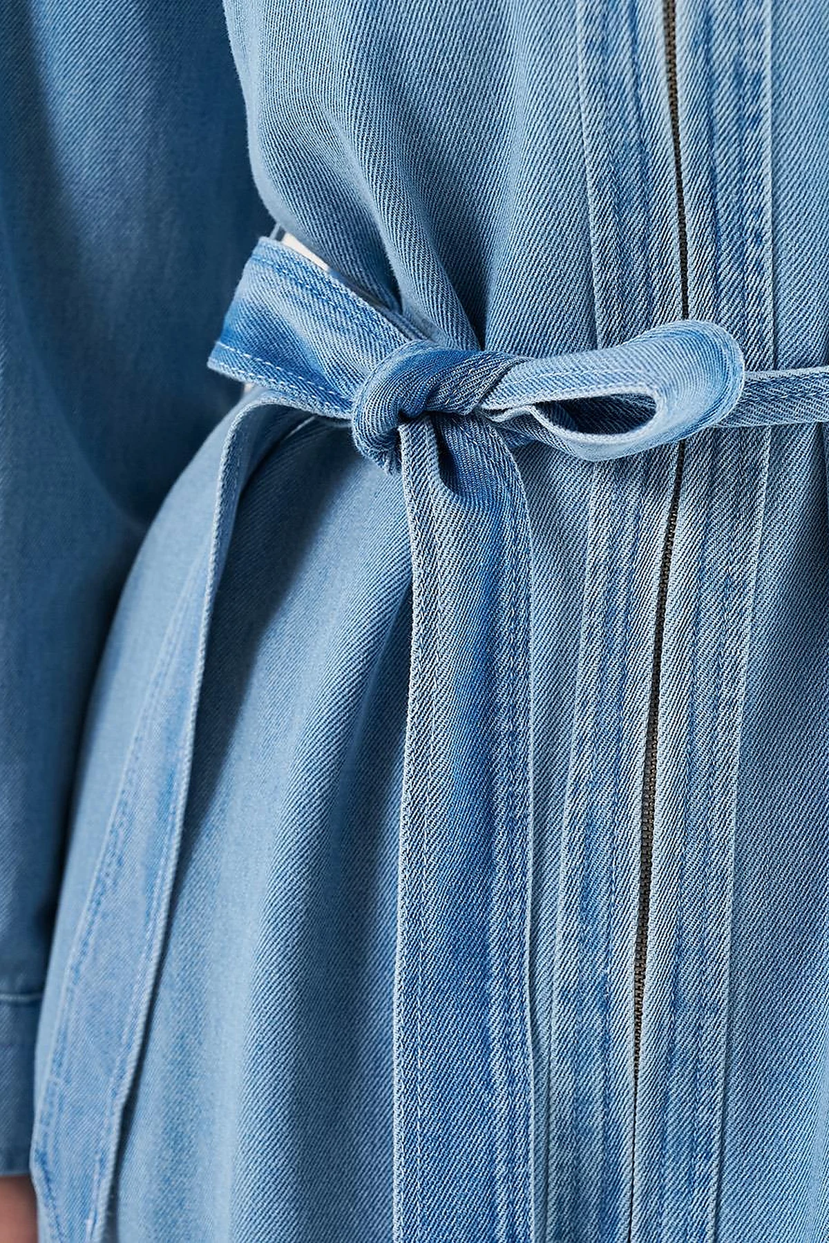  Flap Pocket and Belted Denim Dress Ice Blue