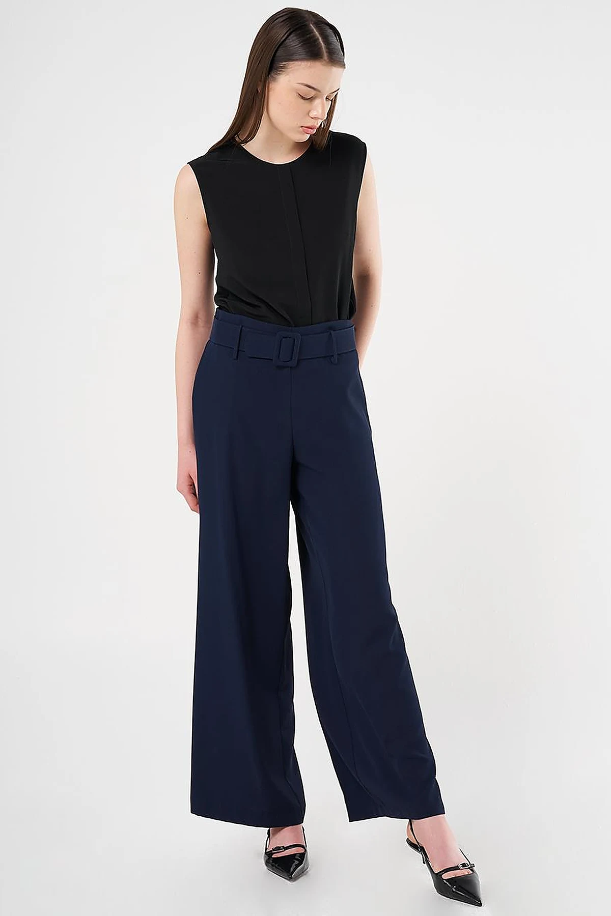 Belted Classic Pants Dark Navy