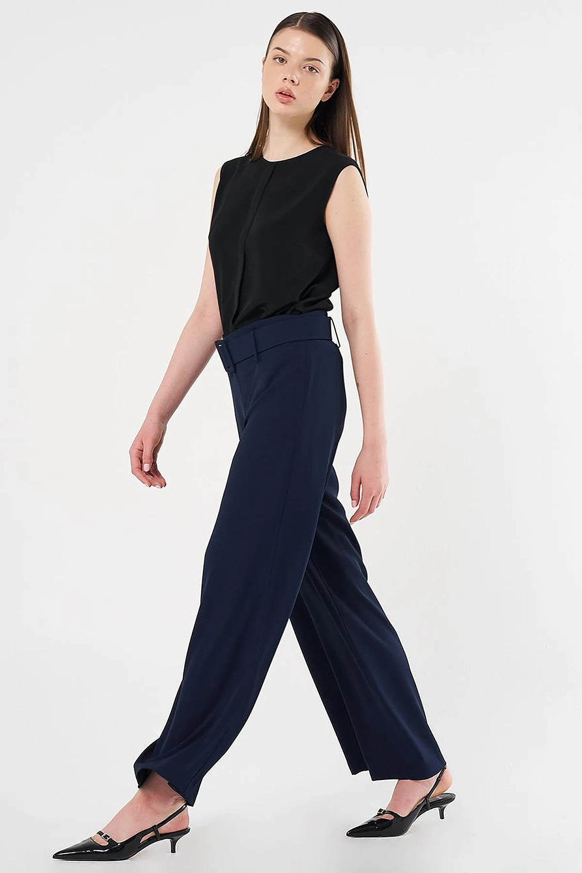 Belted Classic Pants Dark Navy