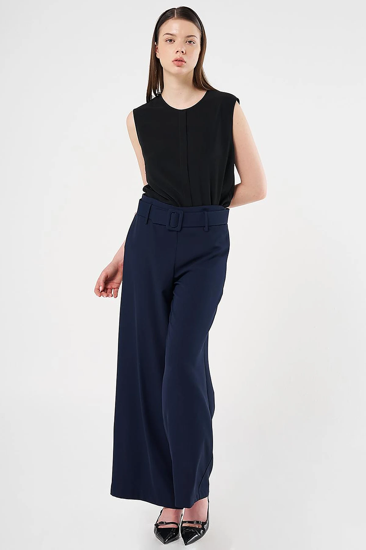 Belted Classic Pants Dark Navy