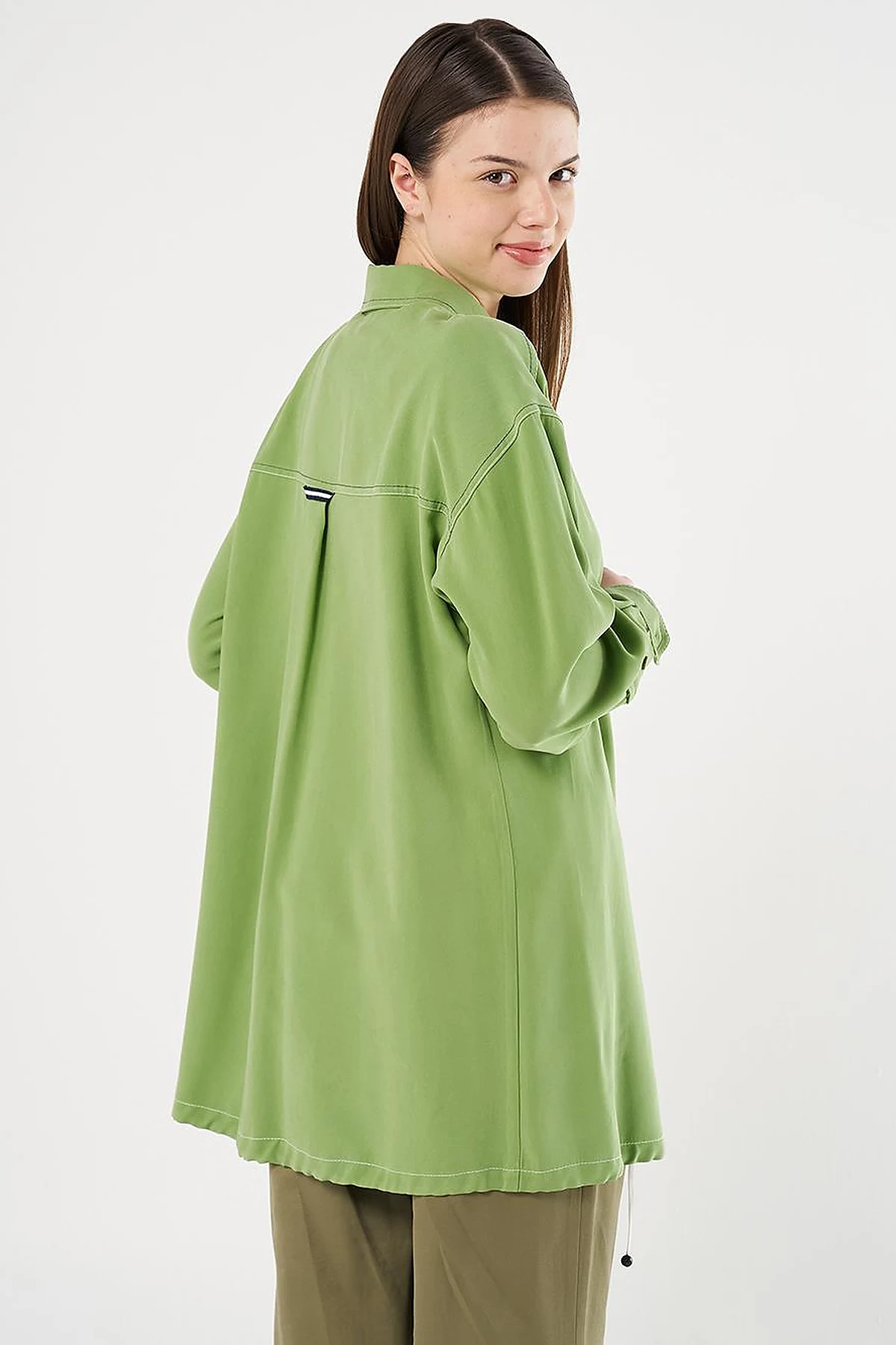 Punto-Stitched Chain-Embellished Tunic Pistachio Green