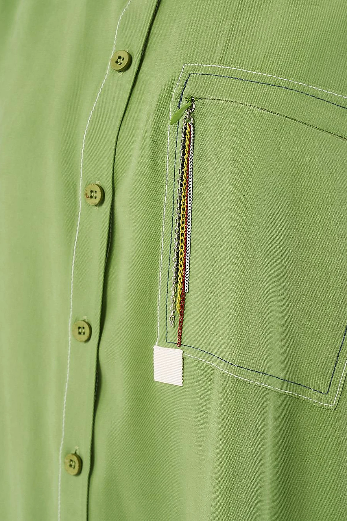 Punto-Stitched Chain-Embellished Tunic Pistachio Green