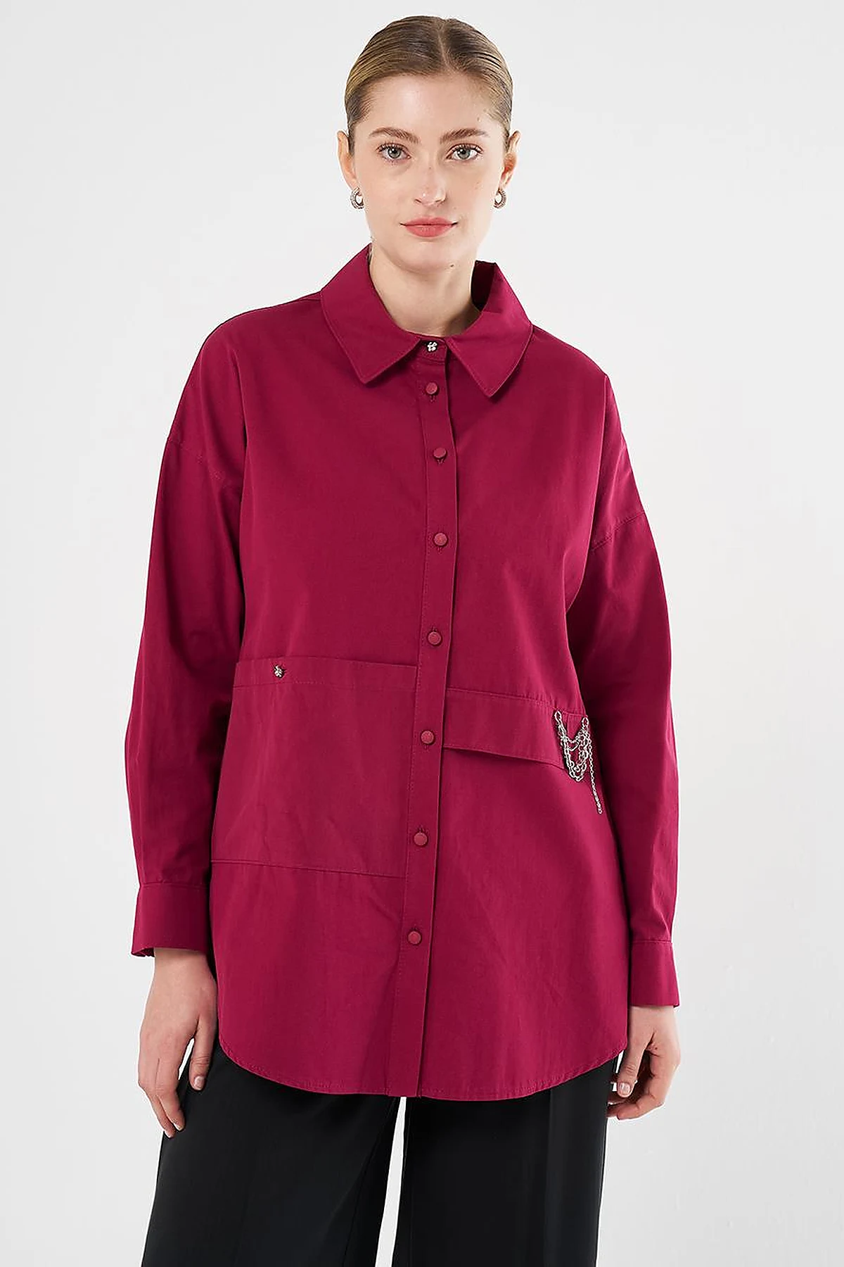 Chain-Detail Cotton Tunic Cherry