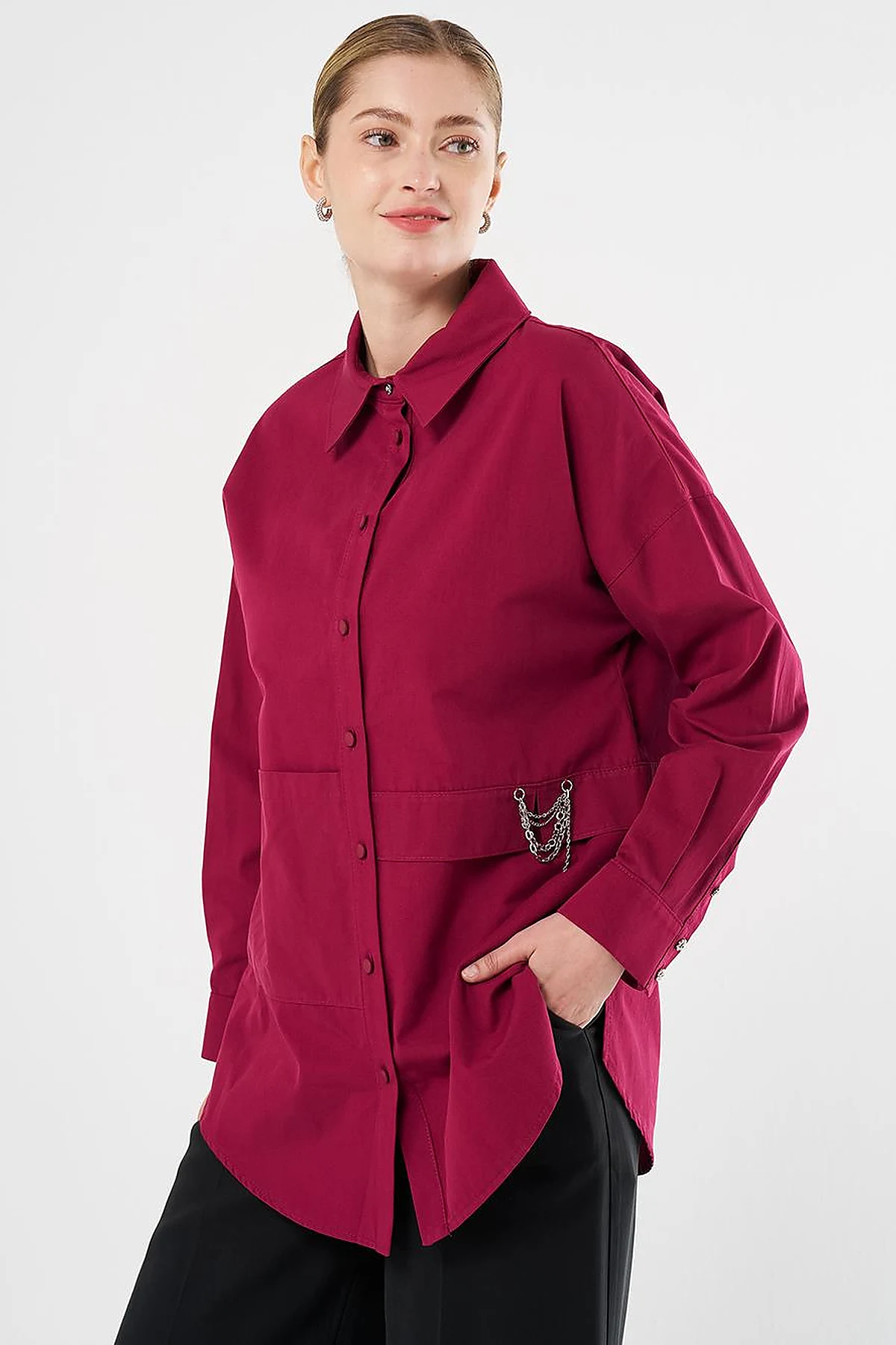 Chain-Detail Cotton Tunic Cherry