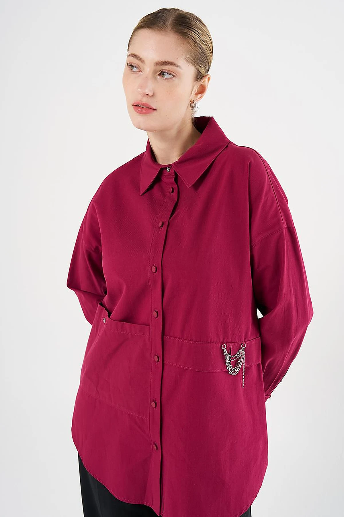 Chain-Detail Cotton Tunic Cherry