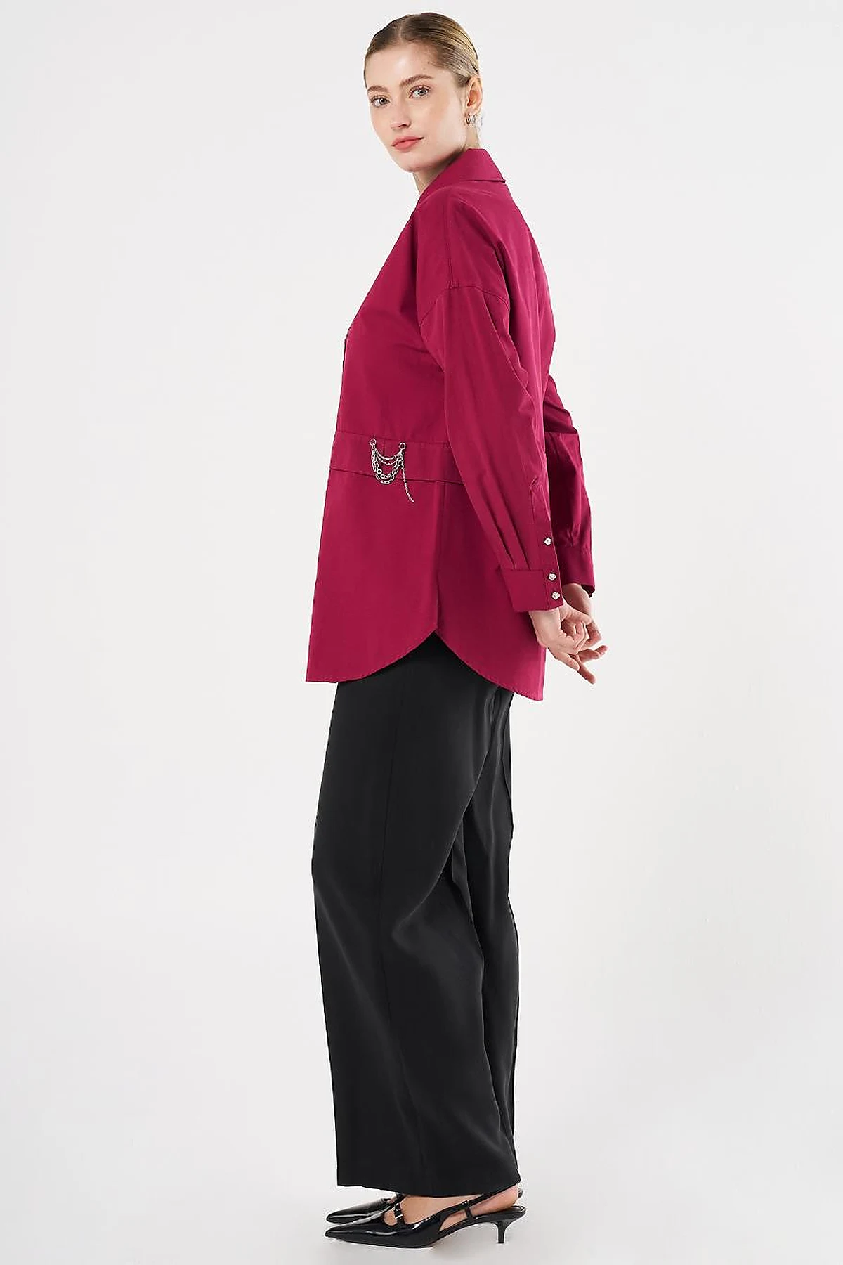 Chain-Detail Cotton Tunic Cherry