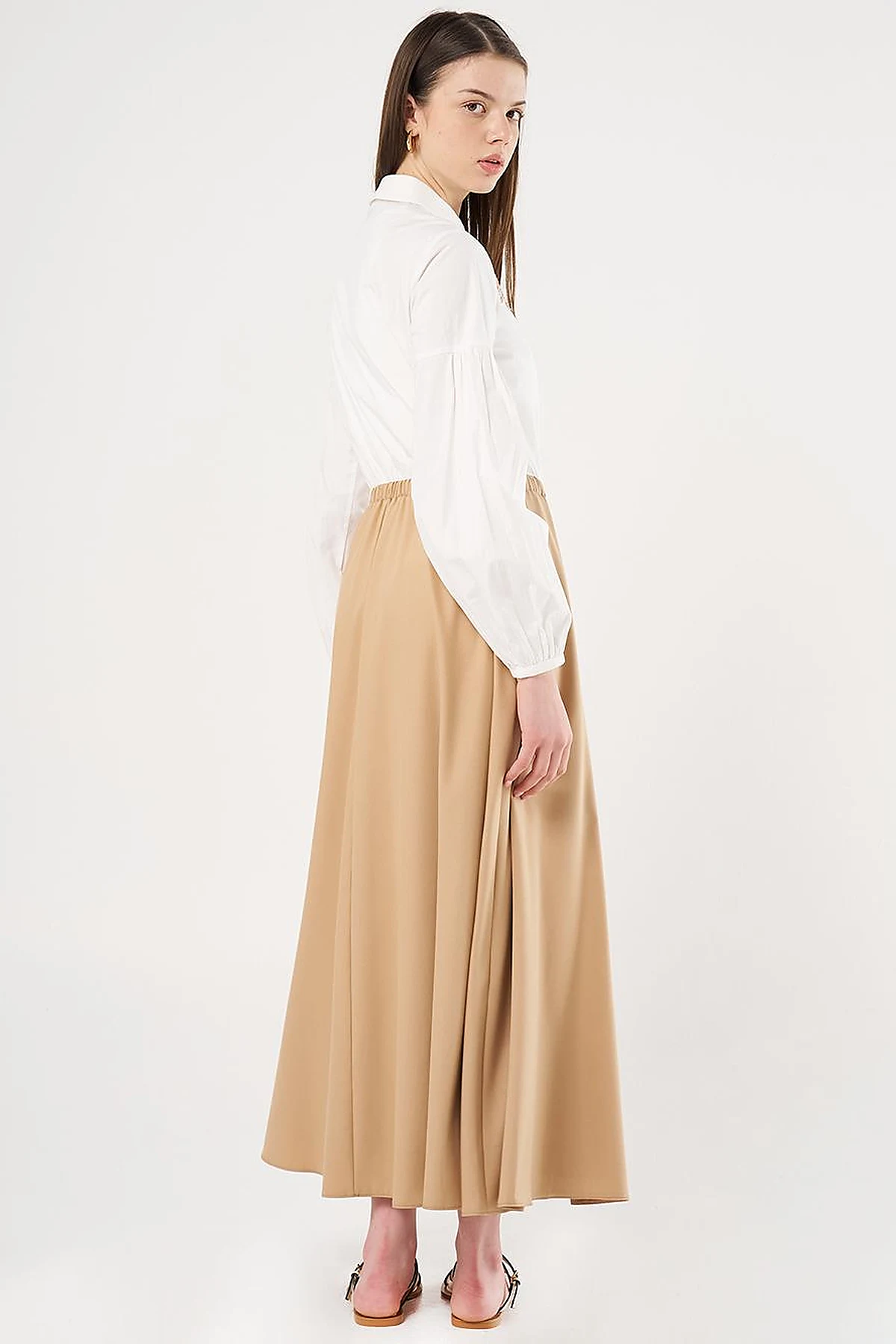Embroidered Maxi Dress Beige