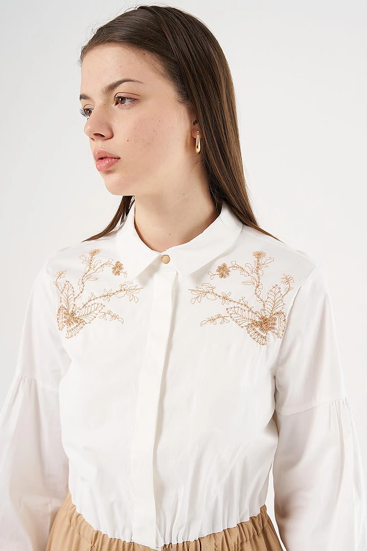 Embroidered Maxi Dress Beige