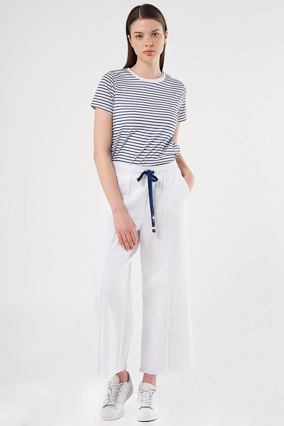 Drawstring Marine Fit Denim Pants Optical White