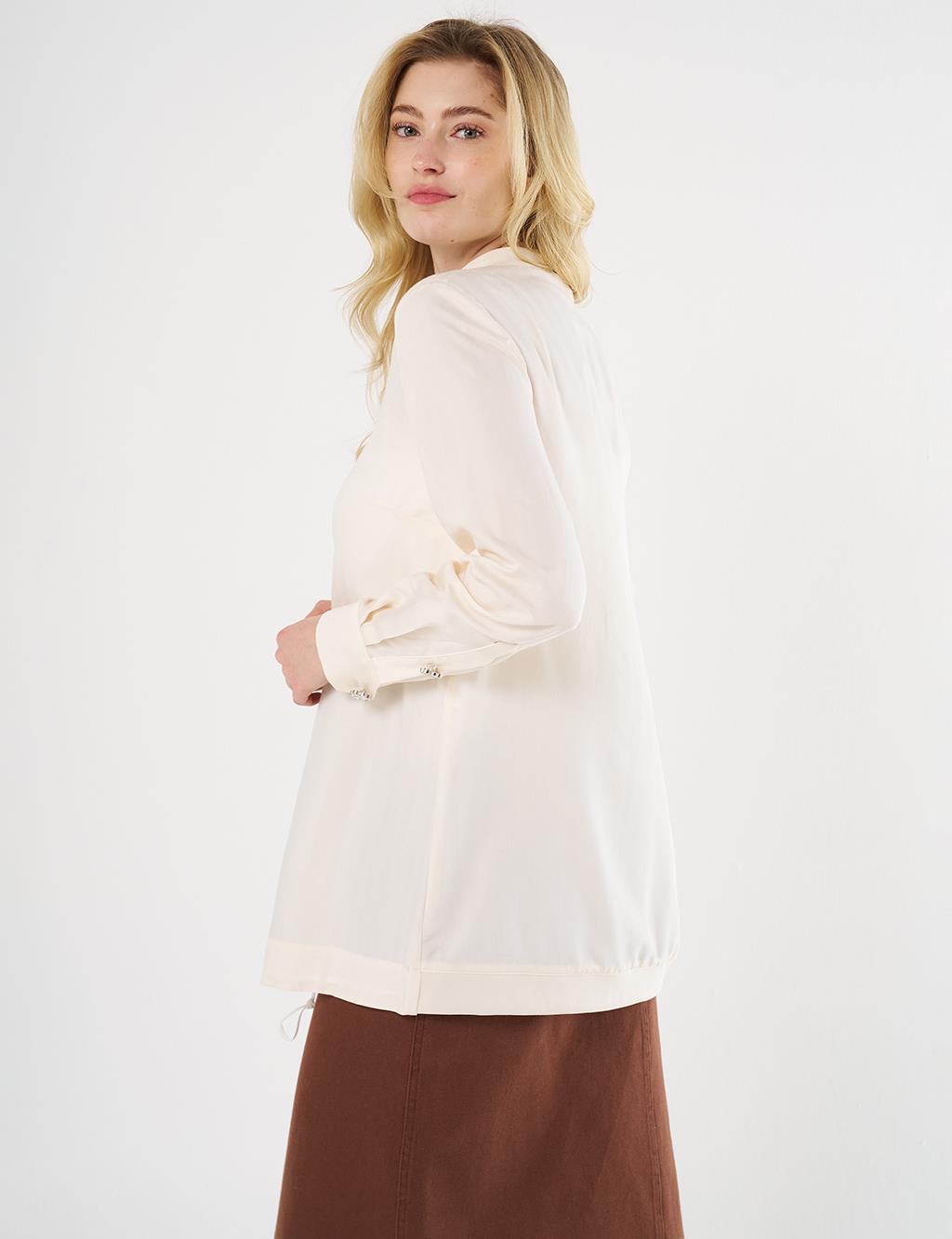 Shiny Button College Collar Tunic Ecru
