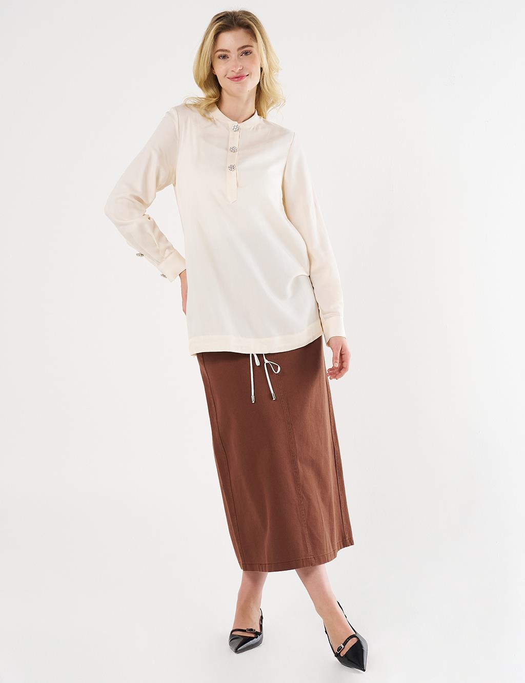 Shiny Button College Collar Tunic Ecru
