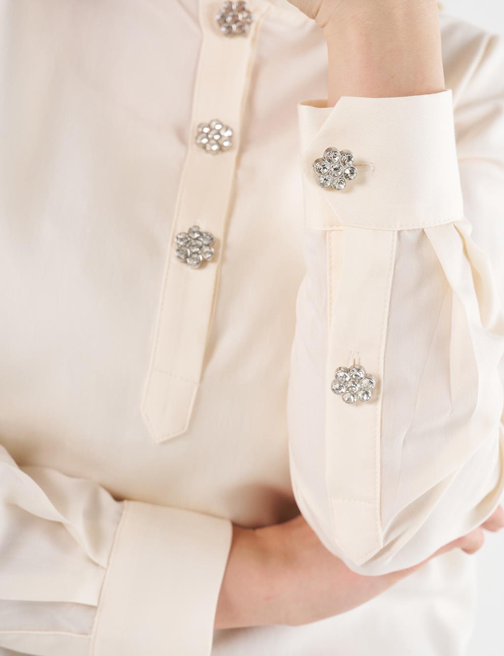 Shiny Button College Collar Tunic Ecru