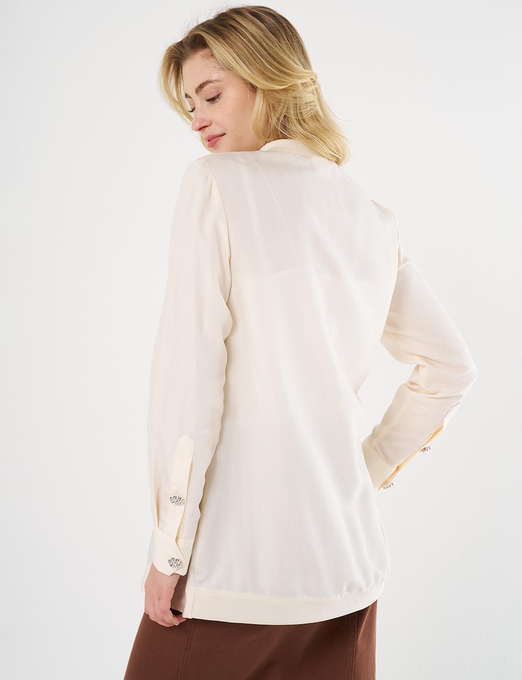 Shiny Button College Collar Tunic Ecru