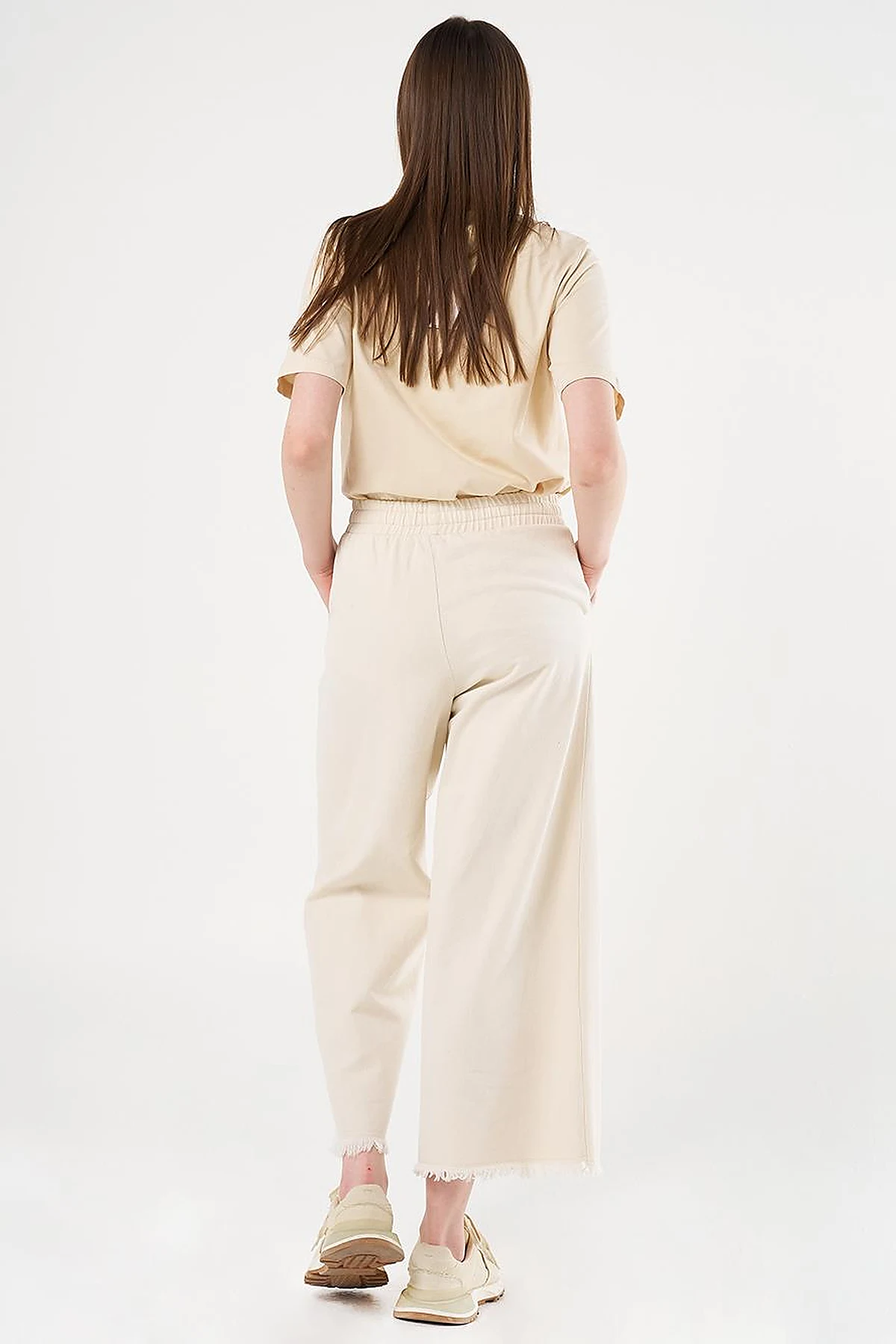 Drawstring Marine Fit Denim Pants in Cream