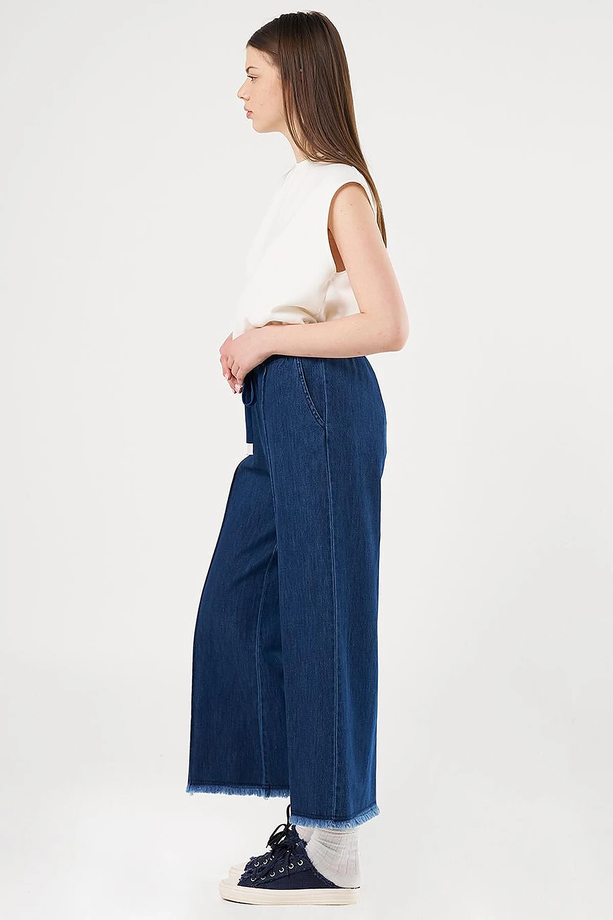 Drawstring Marine Fit Denim Pants Navy