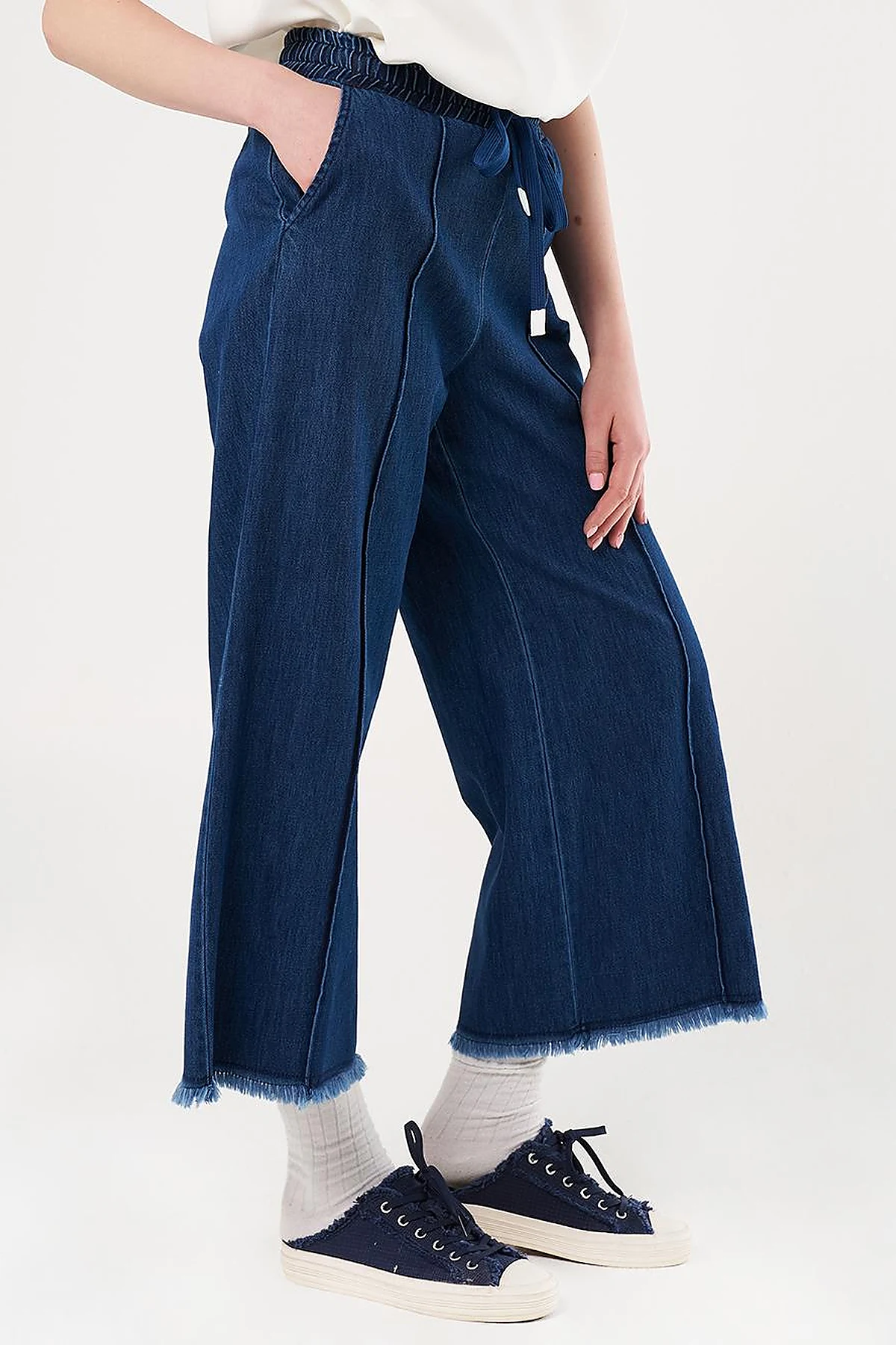Drawstring Marine Fit Denim Pants Navy