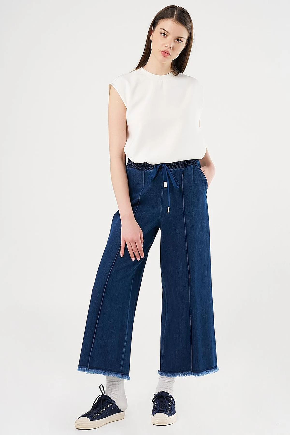 Drawstring Marine Fit Denim Pants Navy