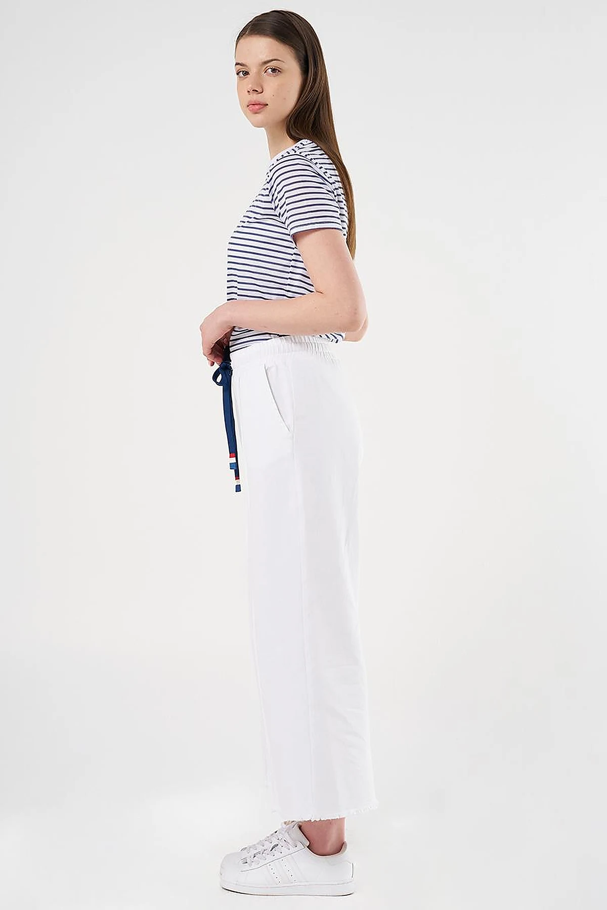 Drawstring Marine Fit Denim Pants Optical White