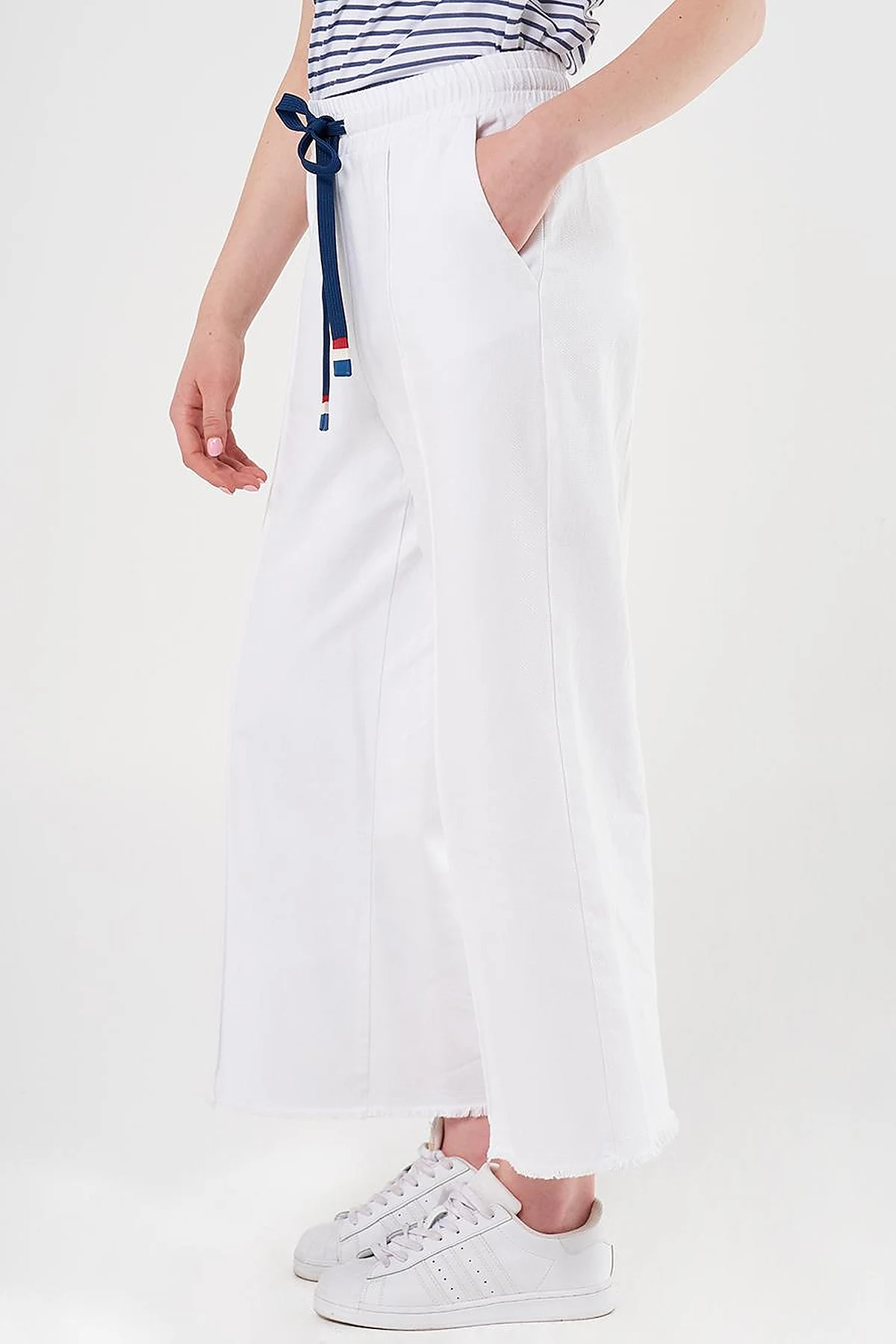 Drawstring Marine Fit Denim Pants Optical White