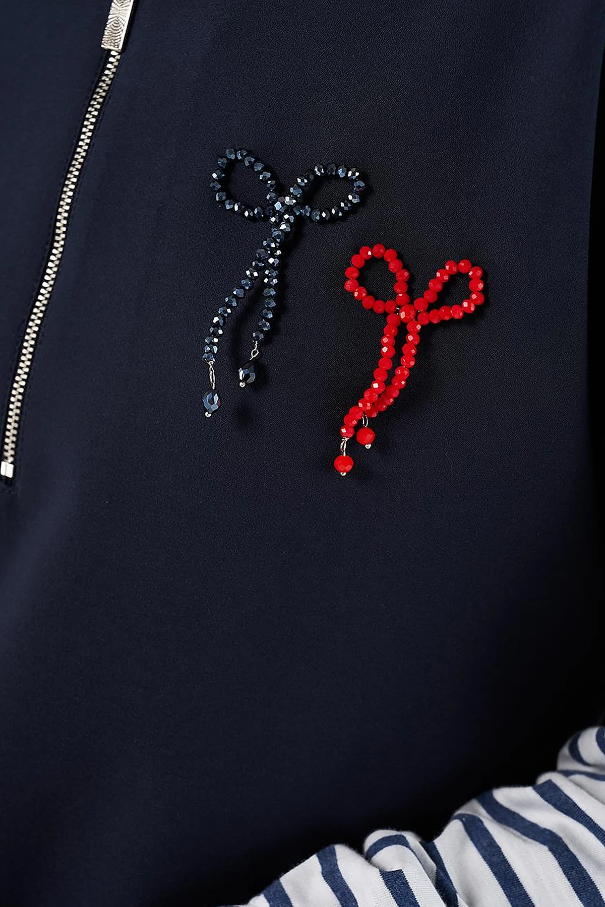 Bead Embellished Knit Sweatshirt in Dark Navy