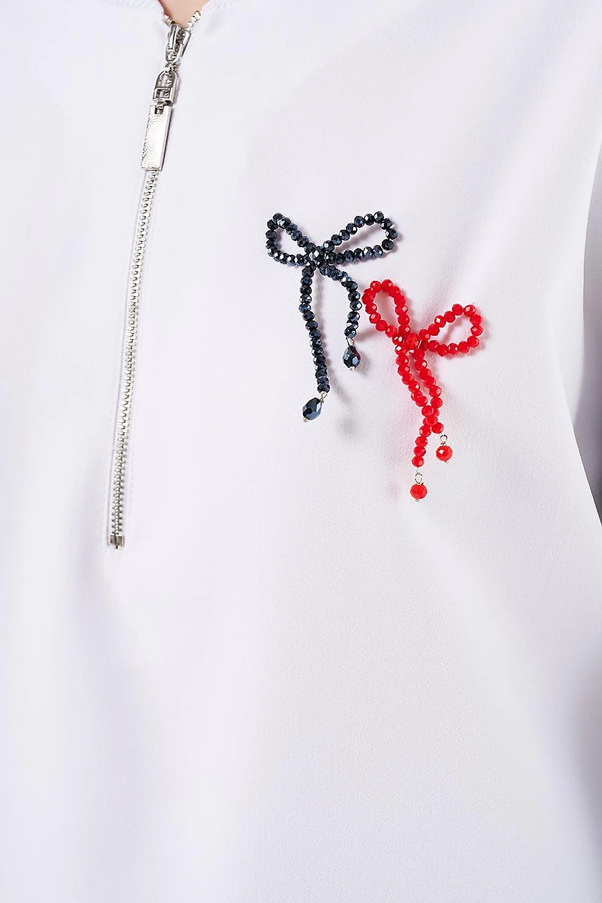 Boncuk İşlemeli Örme Sweatshirt Optik Beyaz 