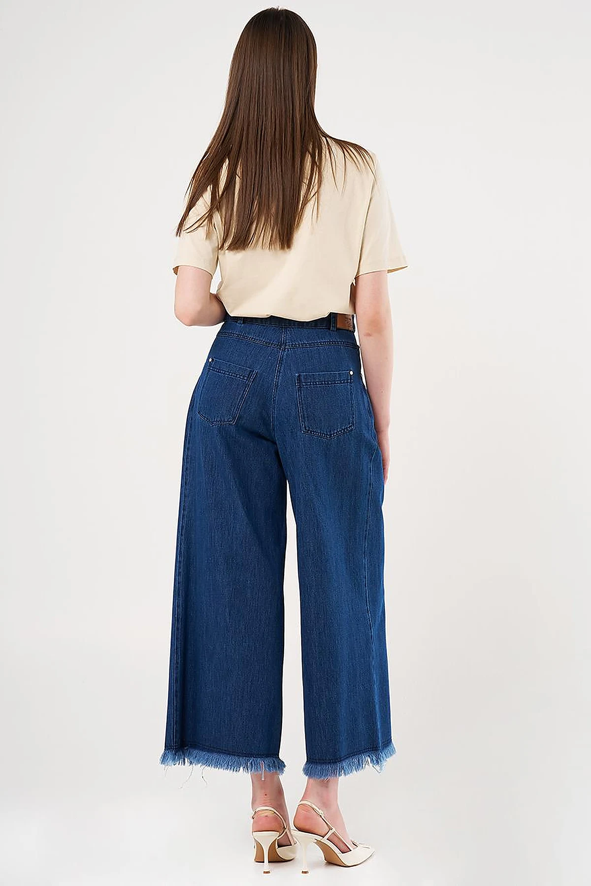 Distressed High-Waist Denim Pants Navy