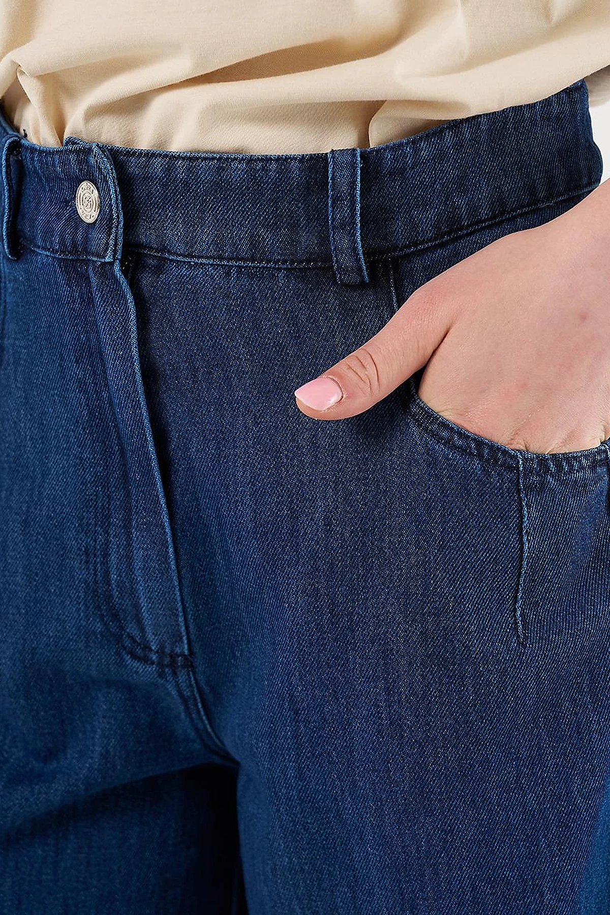 Distressed High-Waist Denim Pants Navy