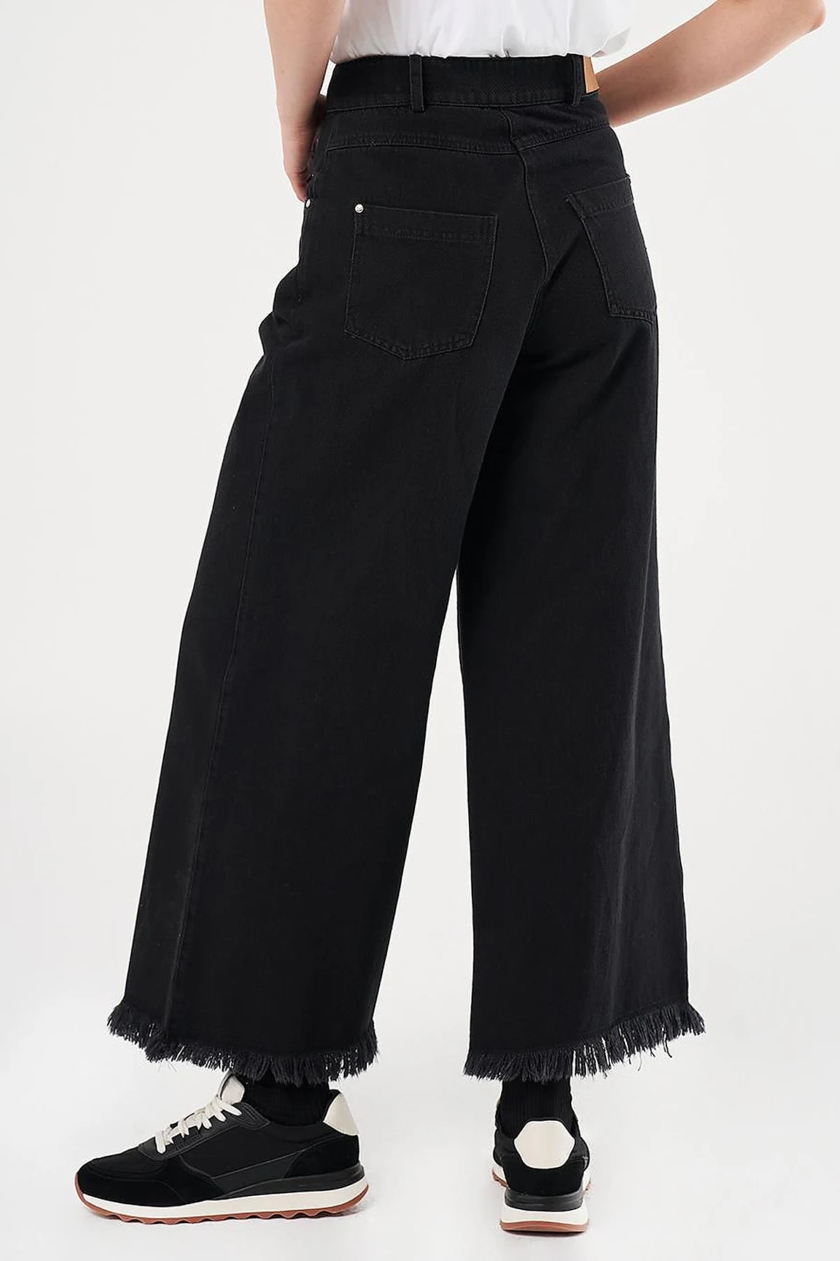 Distressed High-Waist Denim Pants Black