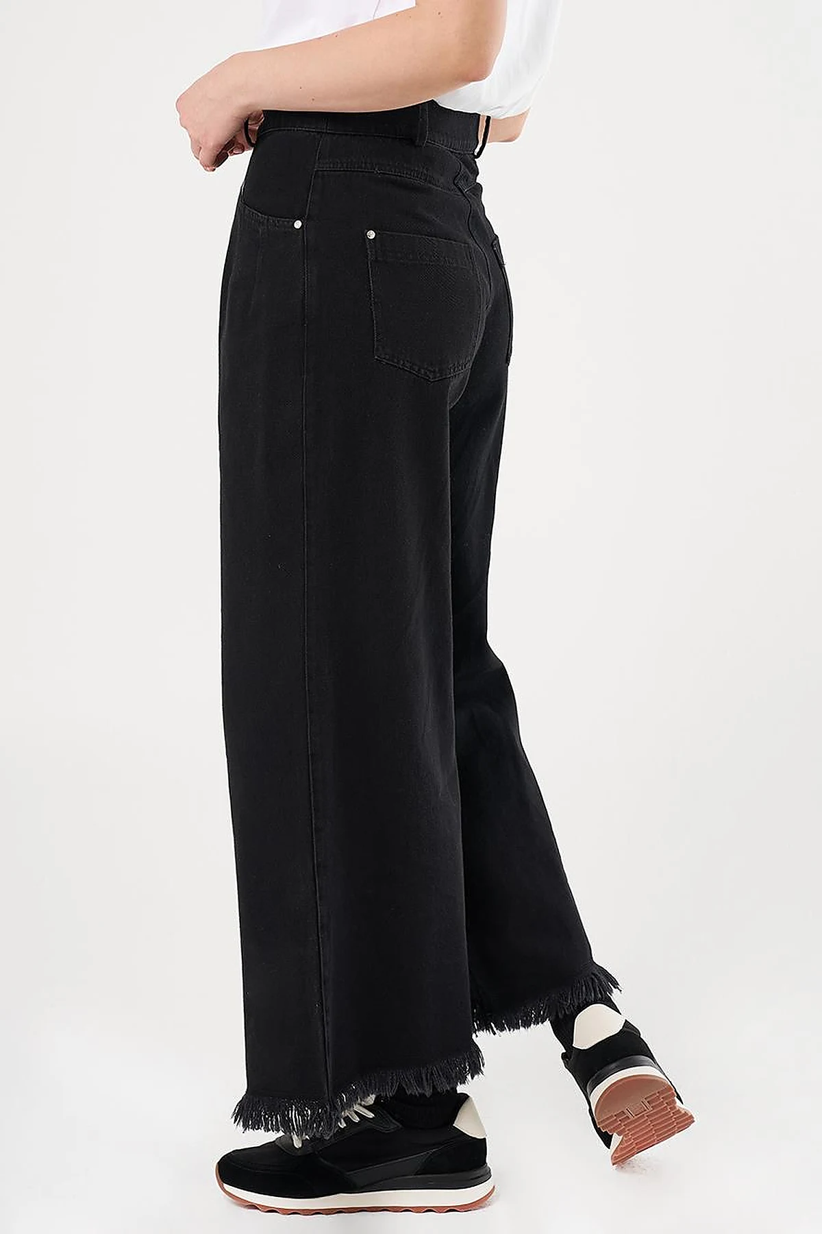 Distressed High-Waist Denim Pants Black