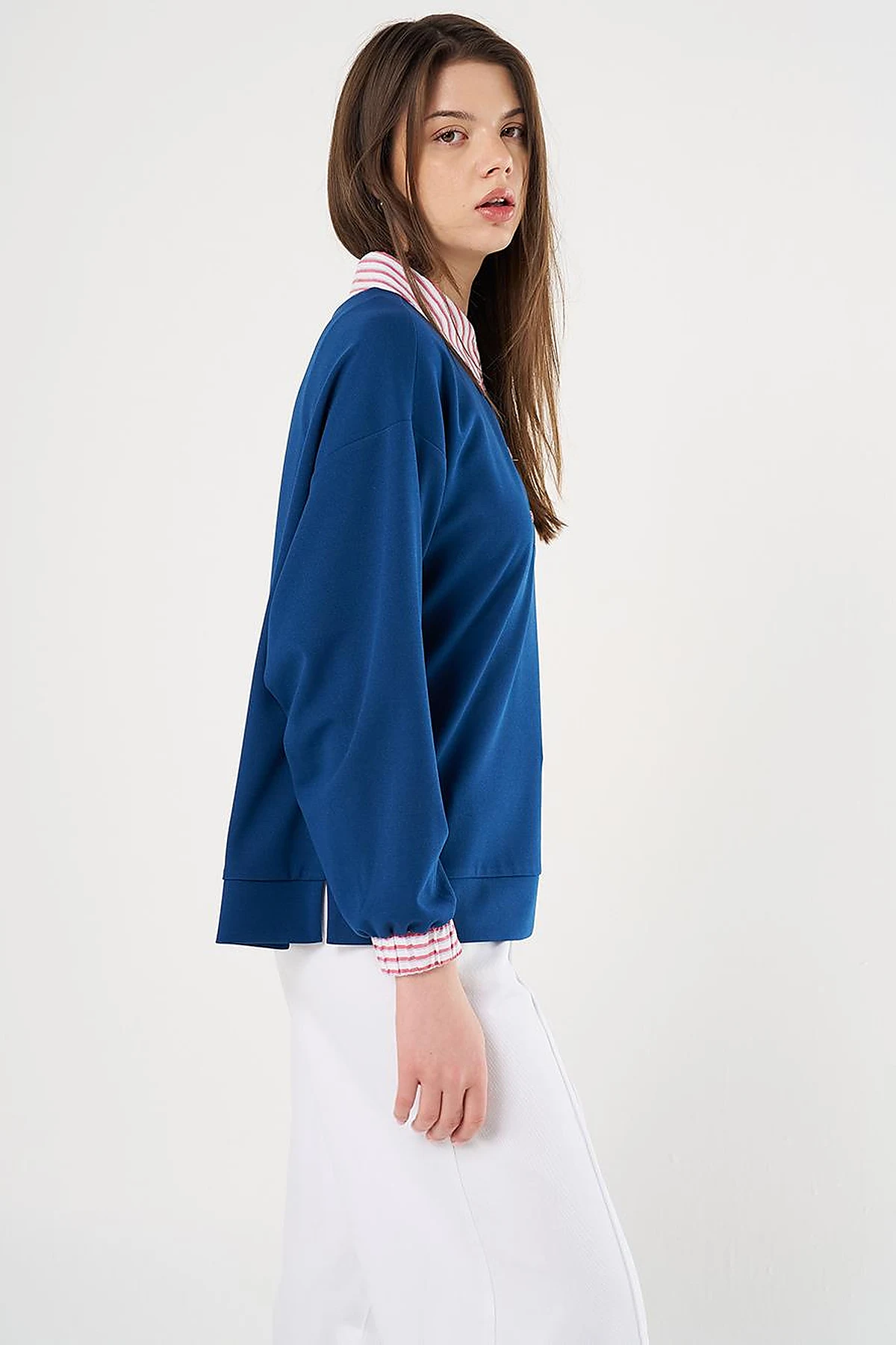Fabric-Panel Cotton Blouse in Indigo