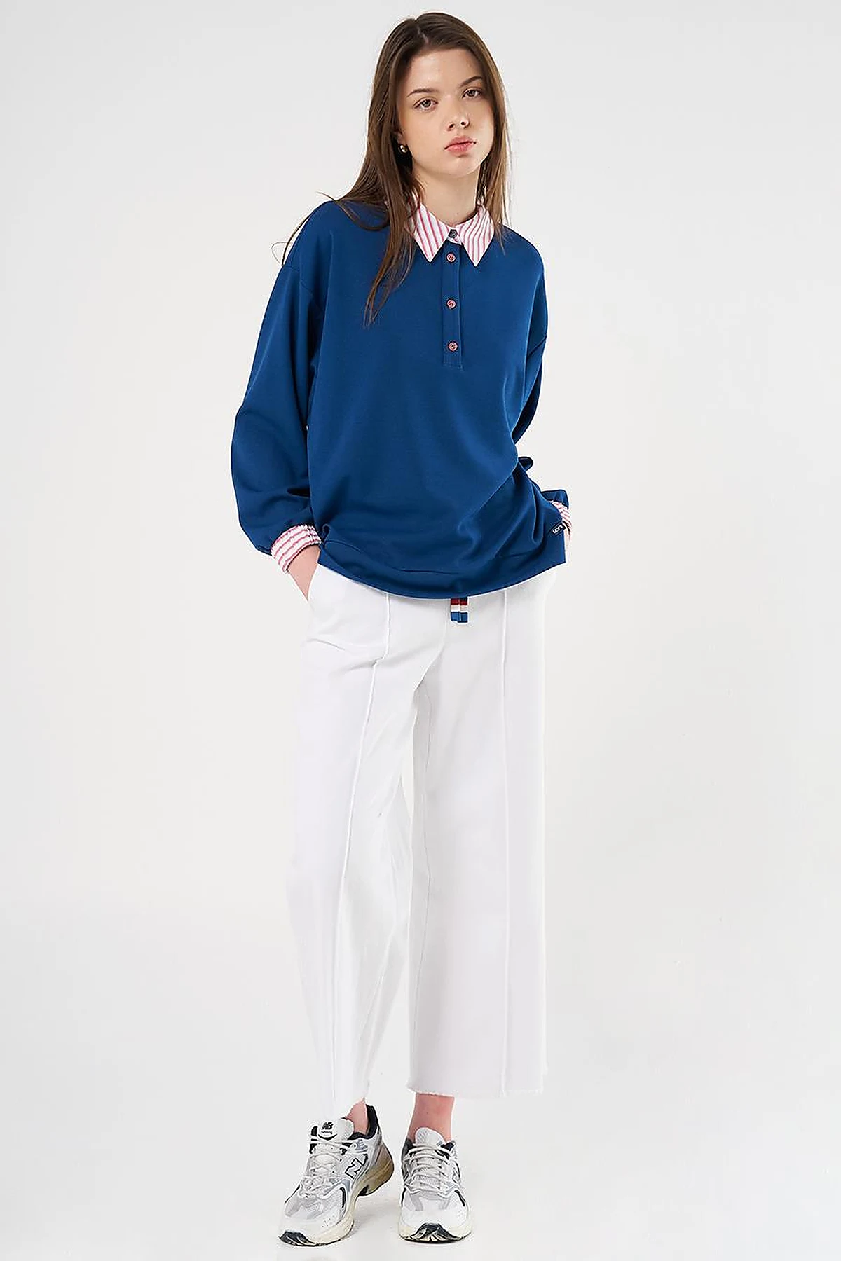 Fabric-Panel Cotton Blouse in Indigo