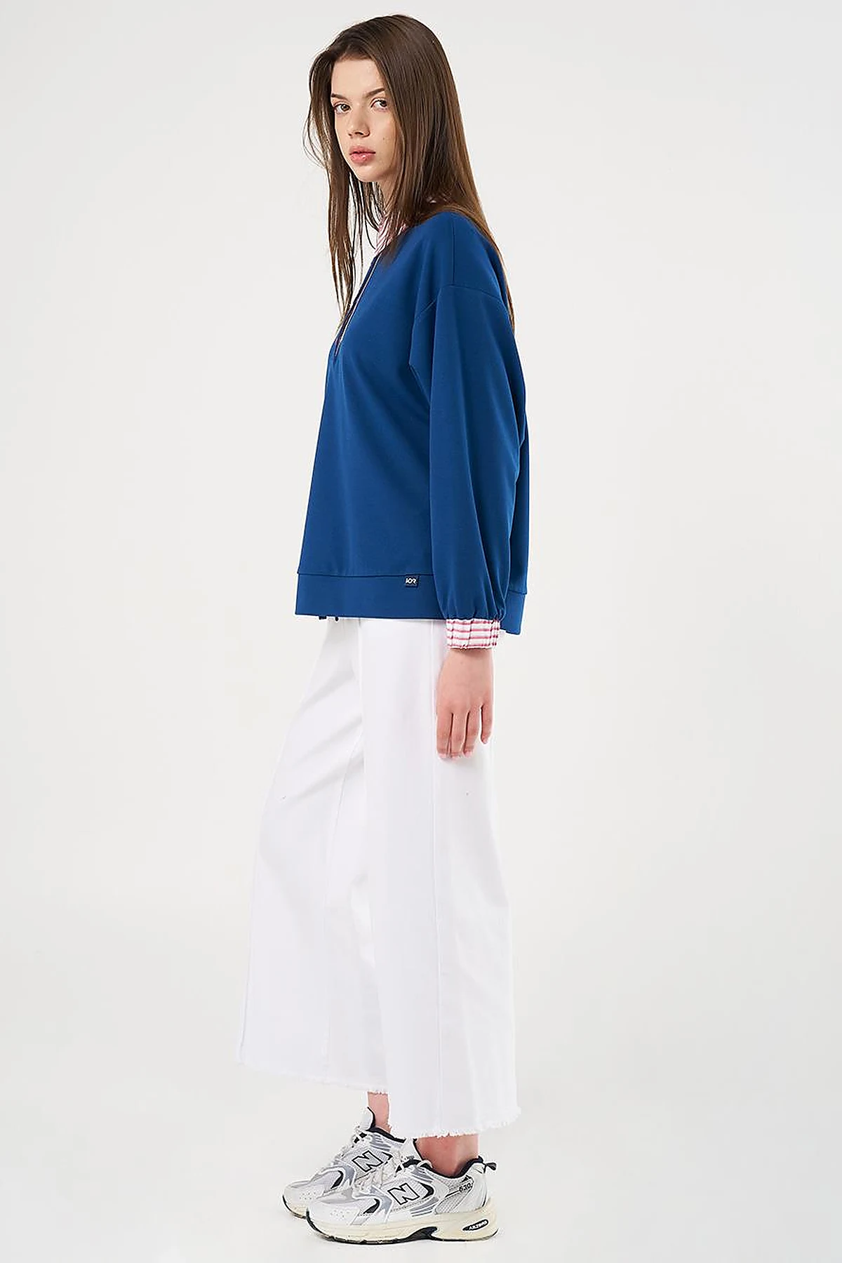 Fabric-Panel Cotton Blouse in Indigo