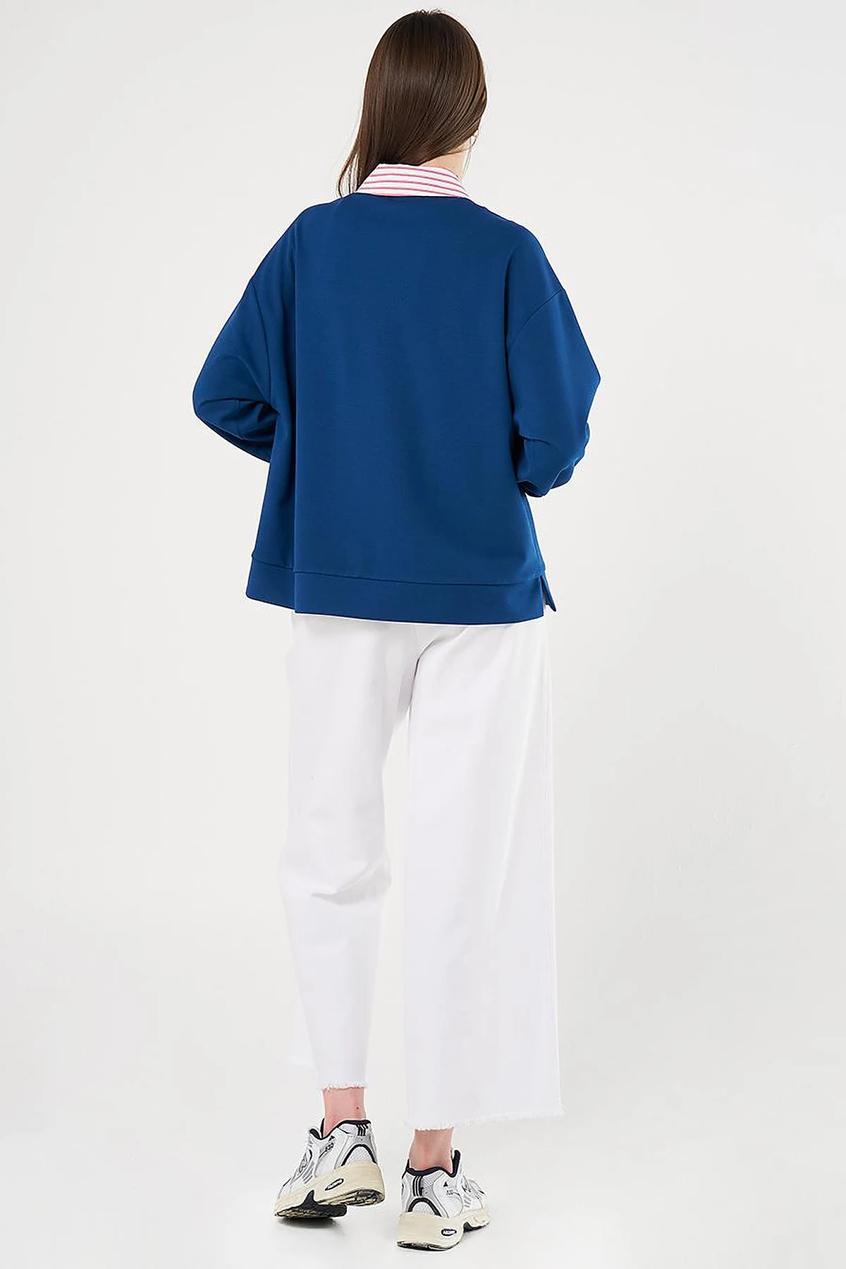 Fabric-Panel Cotton Blouse in Indigo