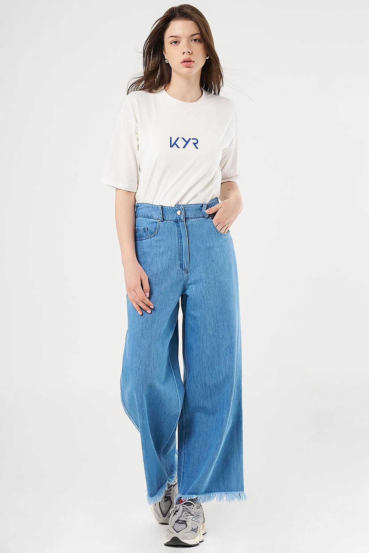 Fringed Marine Fit Denim Pants Navy Blue