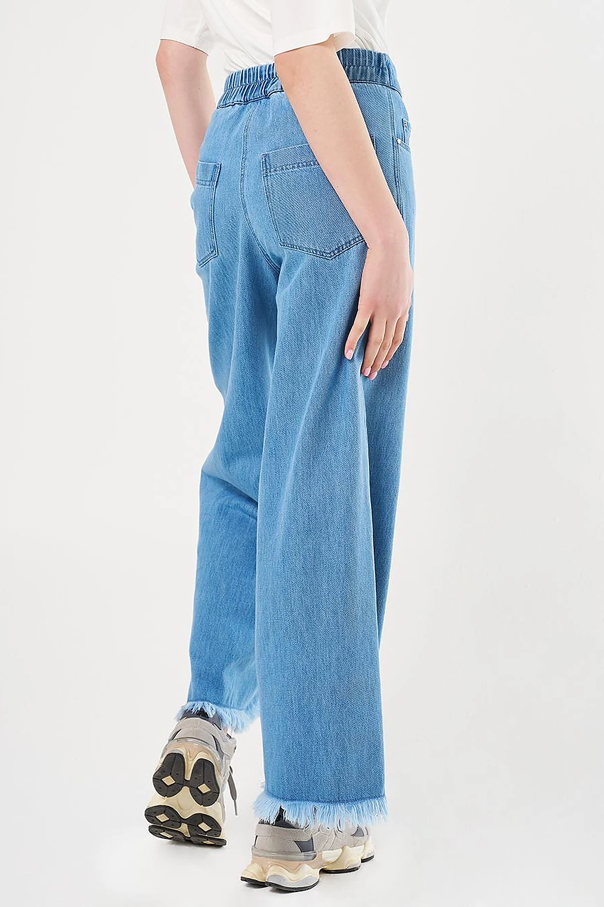 Fringed Marine Fit Denim Pants Navy Blue