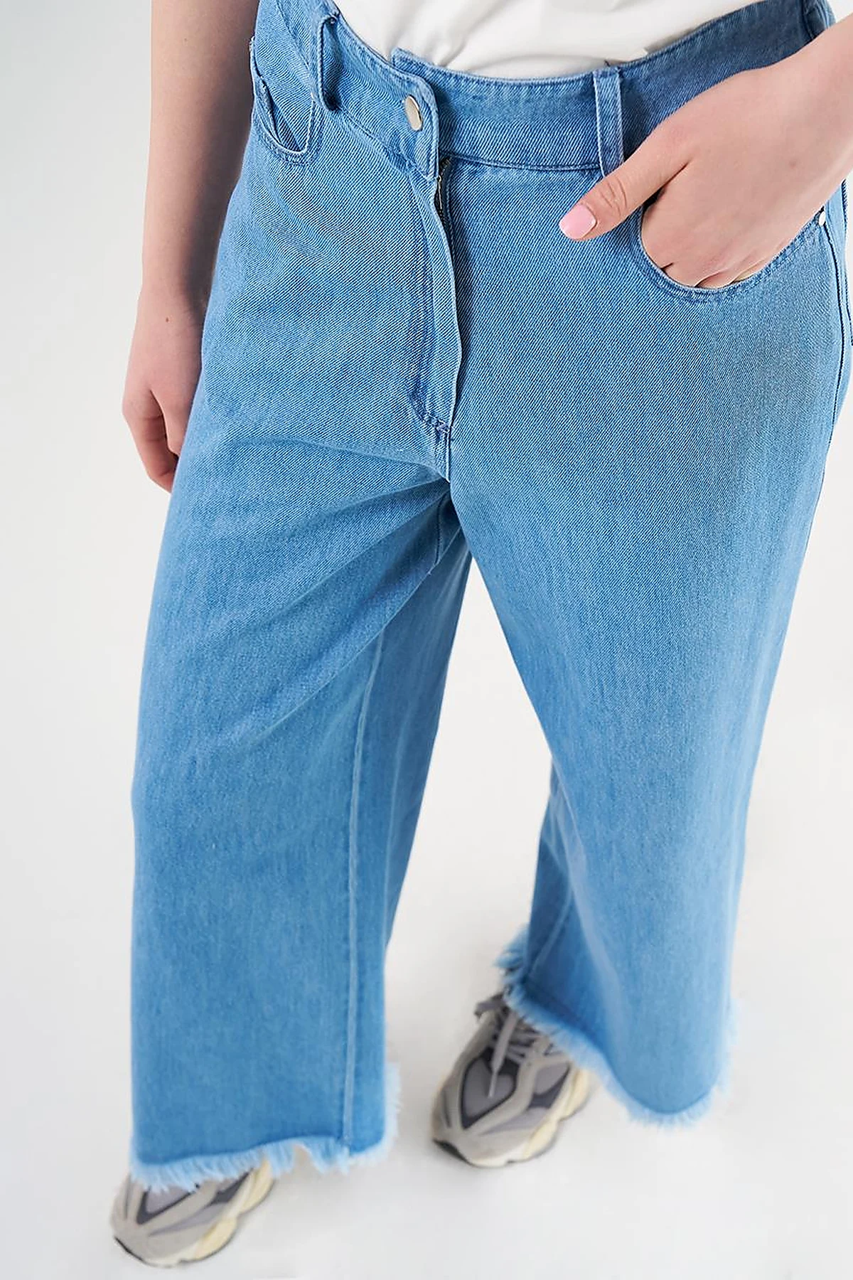 Fringed Marine Fit Denim Pants Navy Blue