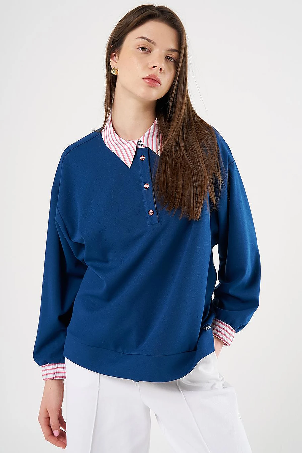 Fabric-Panel Cotton Blouse in Indigo