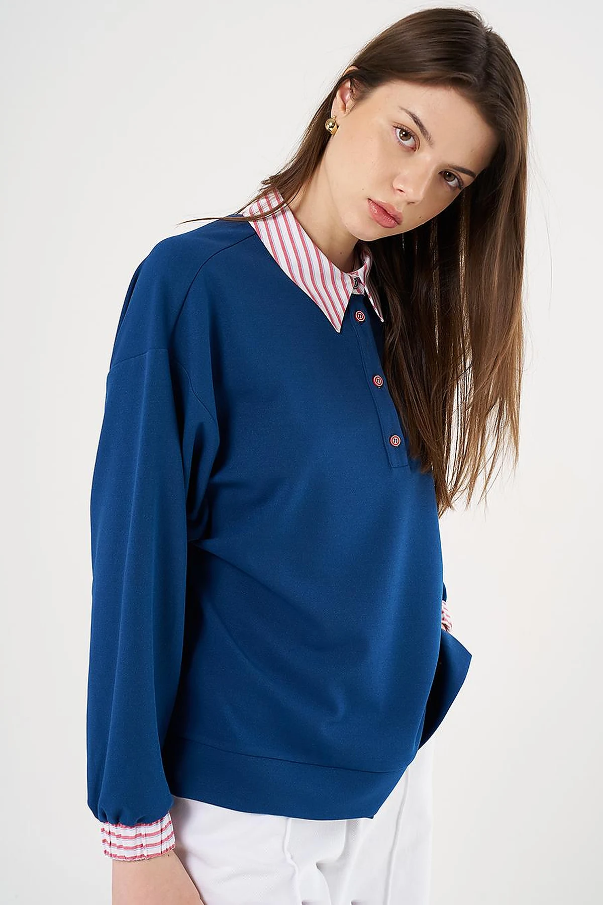 Fabric-Panel Cotton Blouse in Indigo