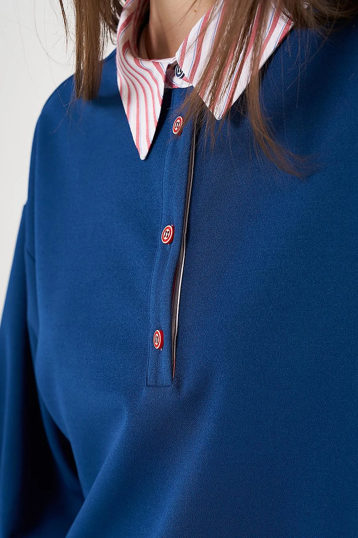 Fabric-Panel Cotton Blouse in Indigo