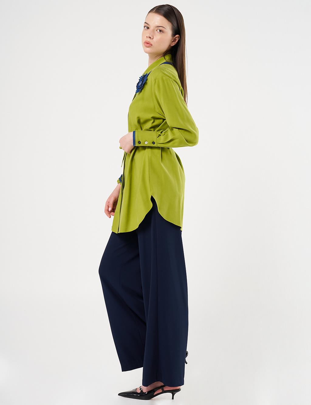Belted Brooch Detail Tunic in Golden Lime